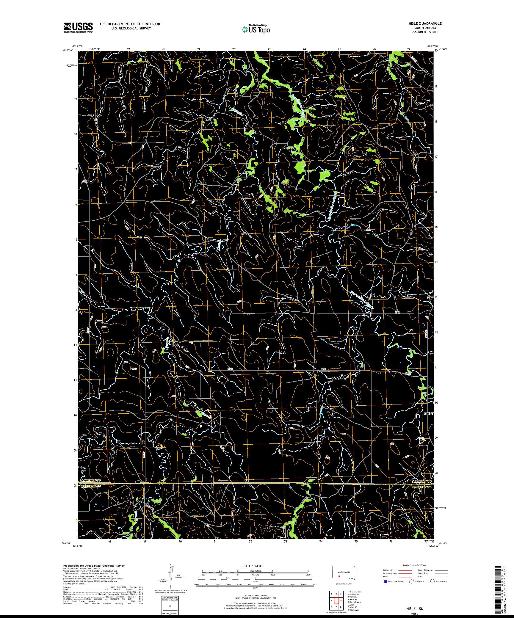 USGS US TOPO 7.5-MINUTE MAP FOR HISLE, SD 2017