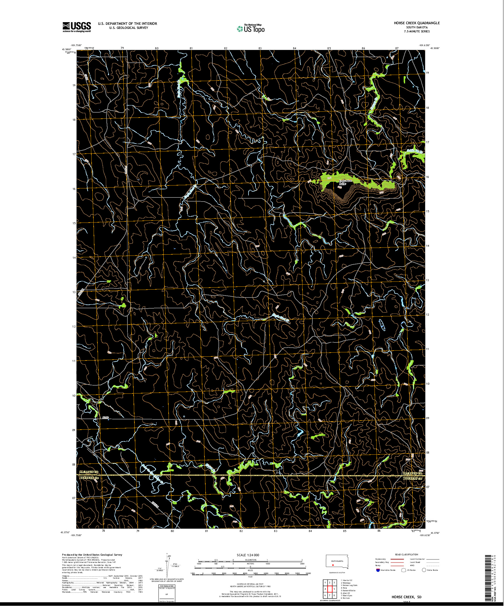 USGS US TOPO 7.5-MINUTE MAP FOR HORSE CREEK, SD 2017