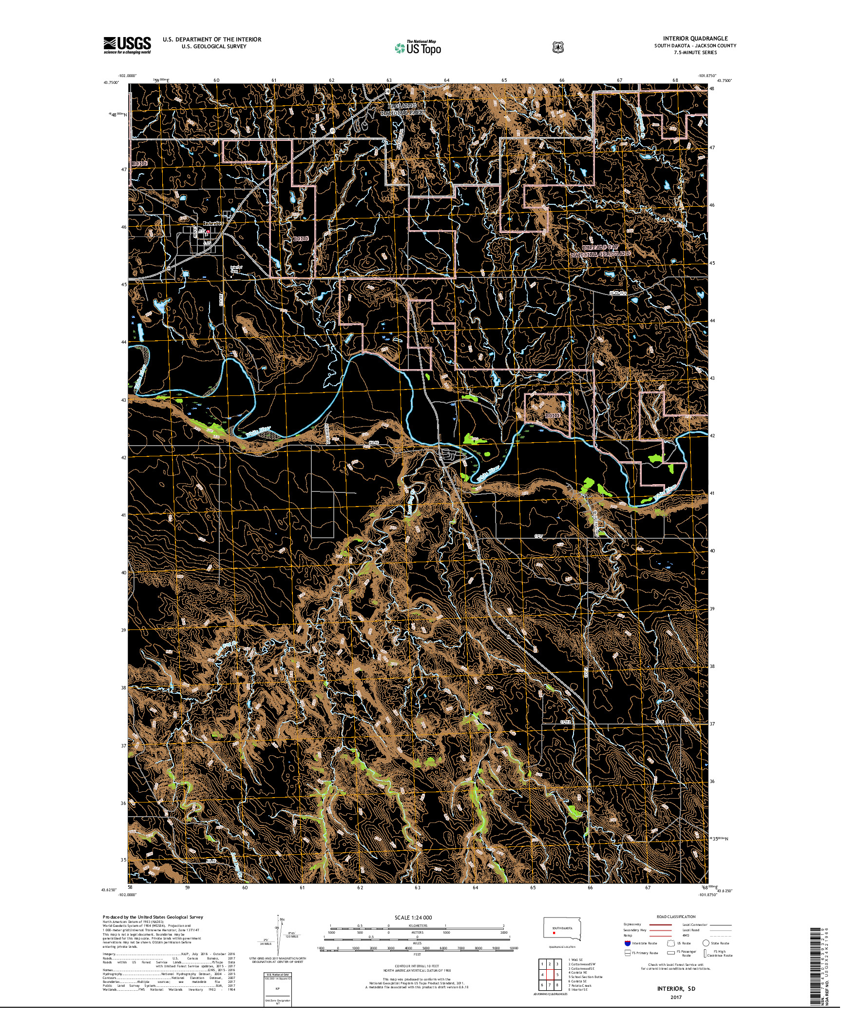USGS US TOPO 7.5-MINUTE MAP FOR INTERIOR, SD 2017