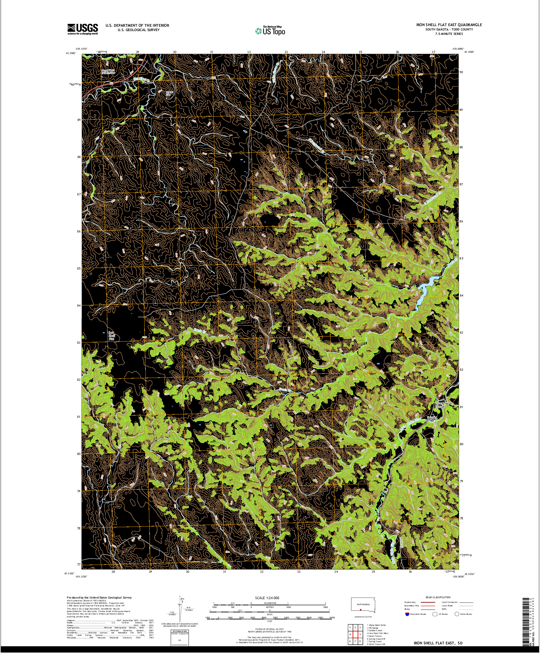 USGS US TOPO 7.5-MINUTE MAP FOR IRON SHELL FLAT EAST, SD 2017