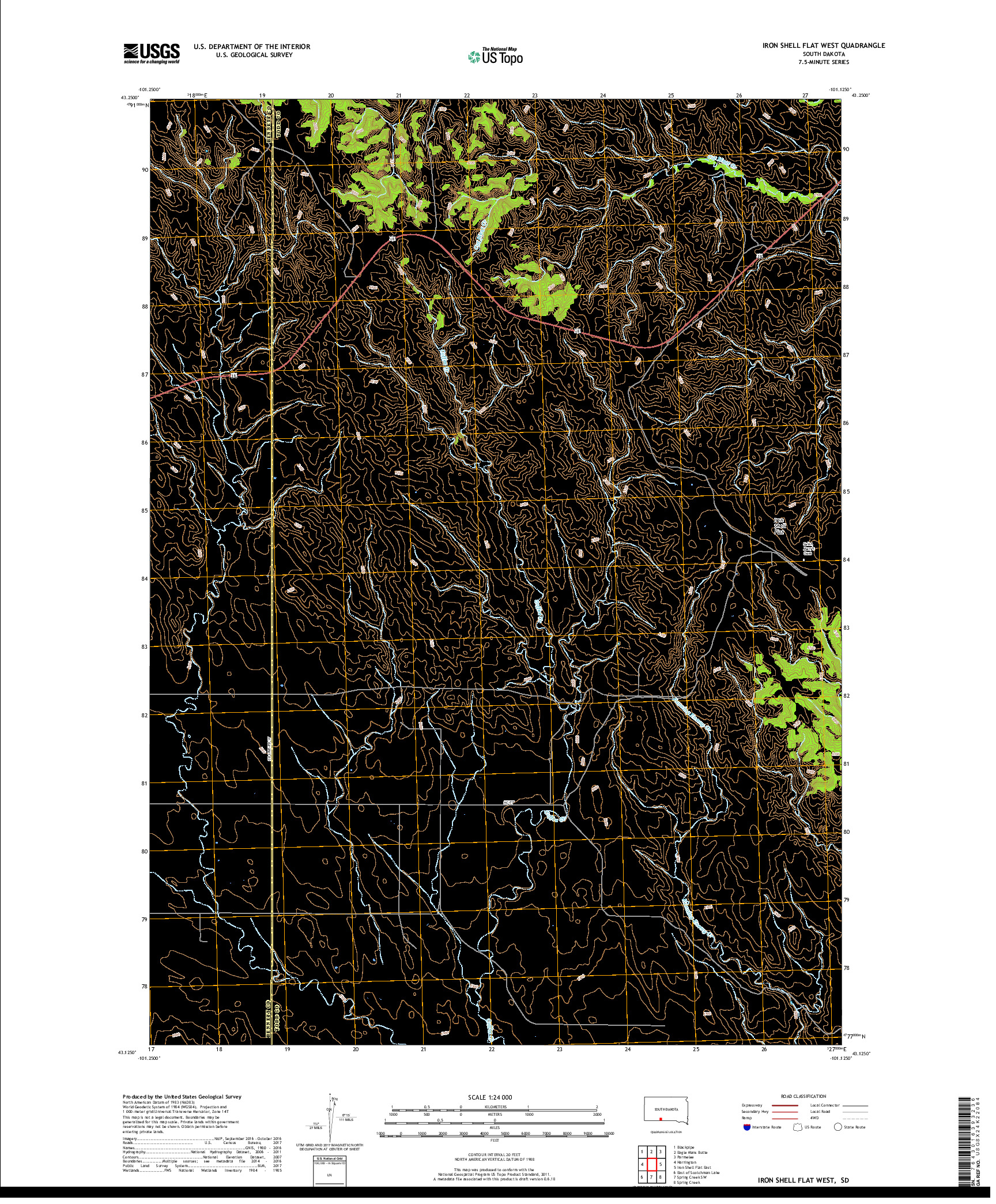 USGS US TOPO 7.5-MINUTE MAP FOR IRON SHELL FLAT WEST, SD 2017