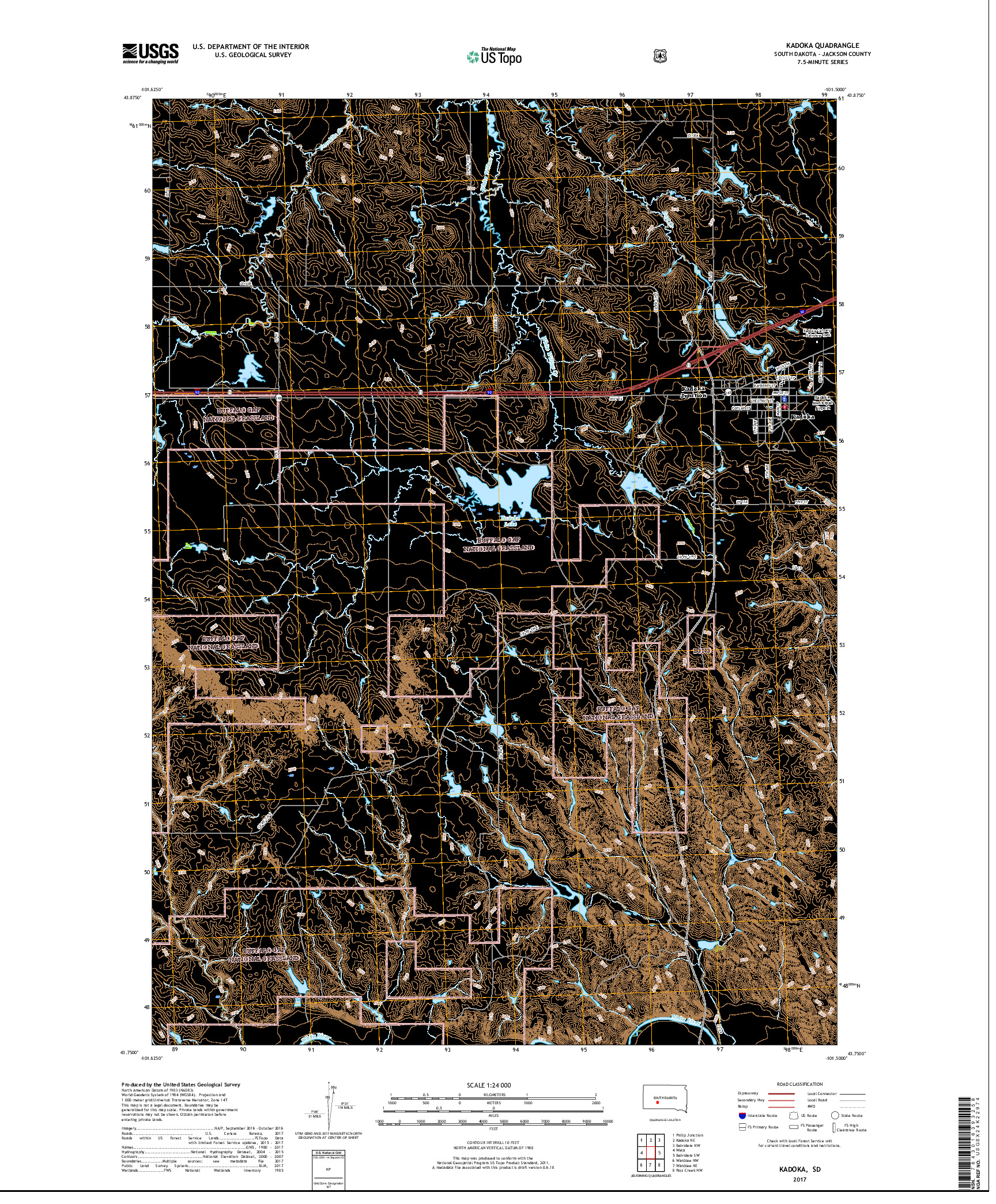 USGS US TOPO 7.5-MINUTE MAP FOR KADOKA, SD 2017