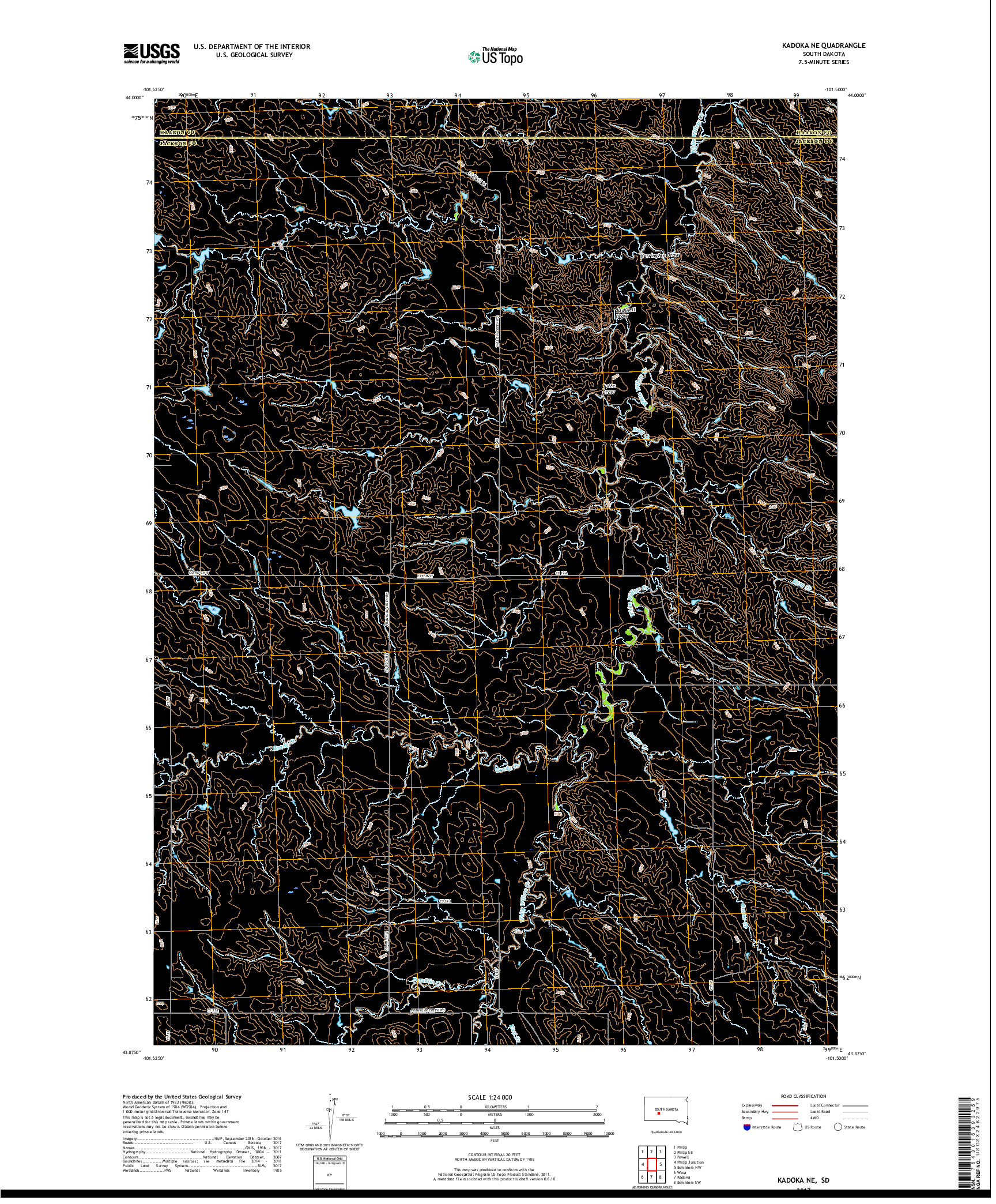 USGS US TOPO 7.5-MINUTE MAP FOR KADOKA NE, SD 2017