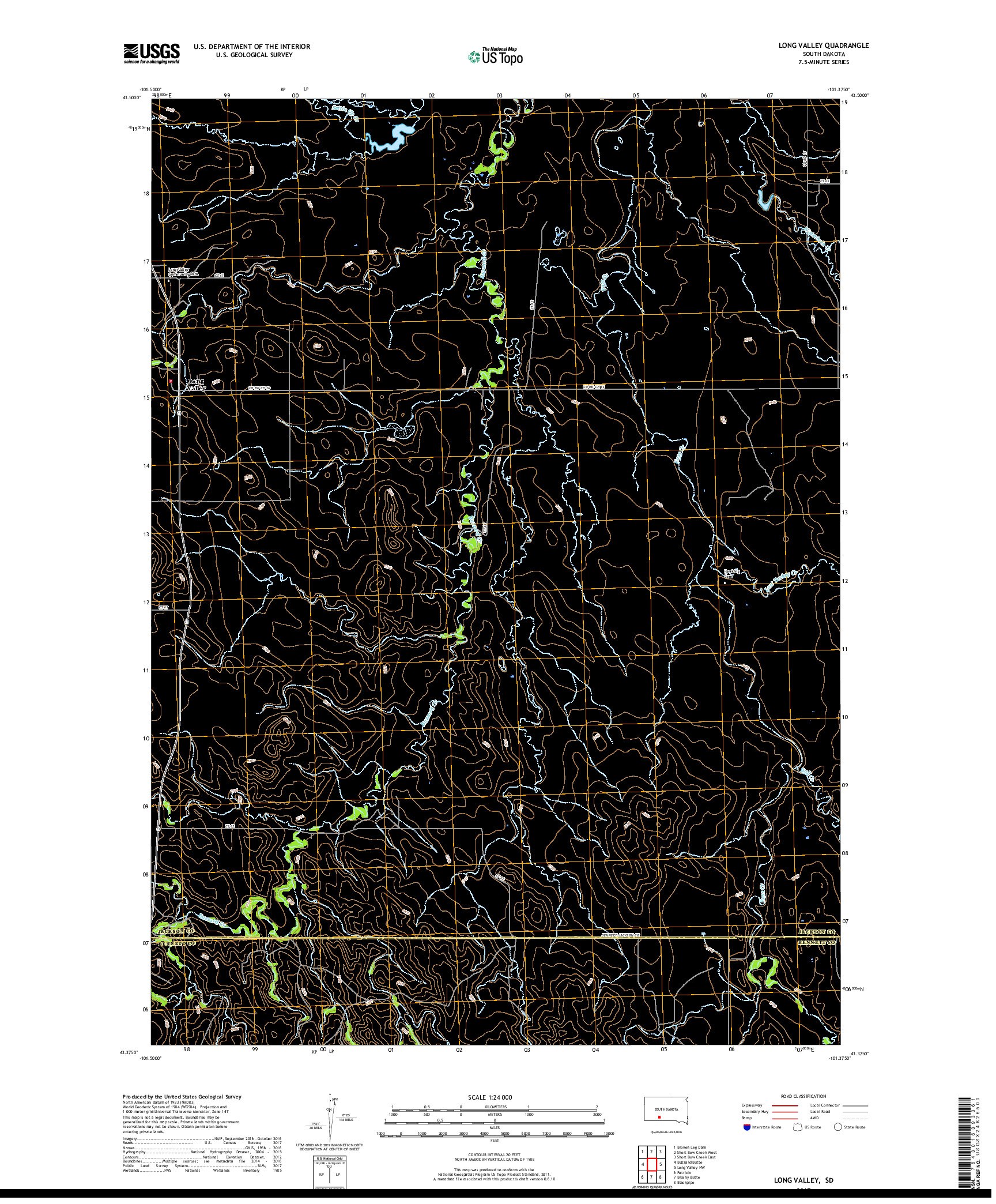 USGS US TOPO 7.5-MINUTE MAP FOR LONG VALLEY, SD 2017