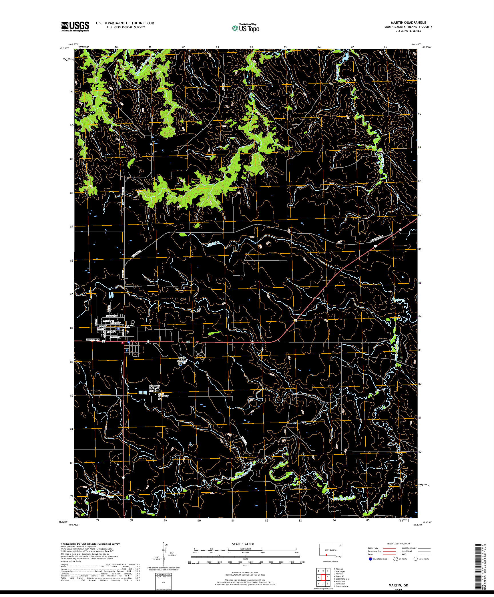 USGS US TOPO 7.5-MINUTE MAP FOR MARTIN, SD 2017