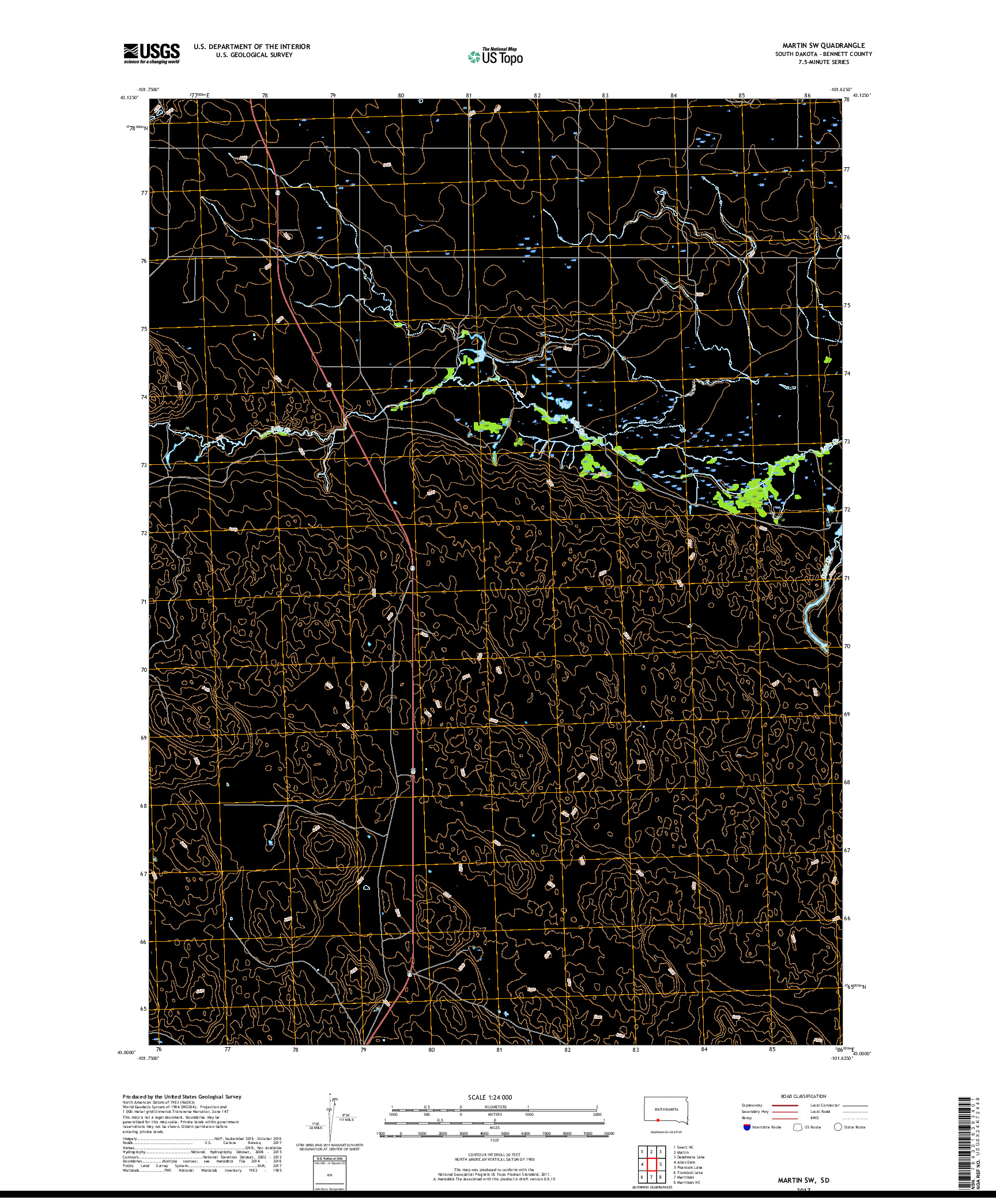 USGS US TOPO 7.5-MINUTE MAP FOR MARTIN SW, SD 2017