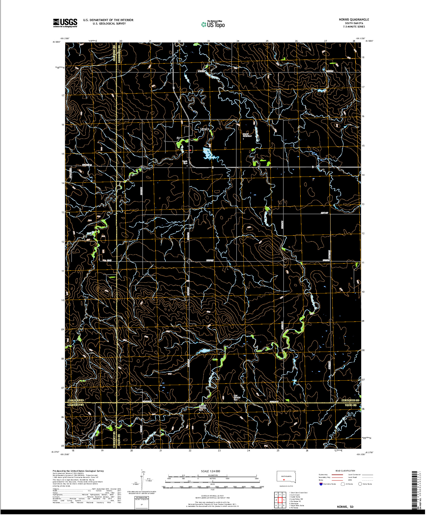 USGS US TOPO 7.5-MINUTE MAP FOR NORRIS, SD 2017