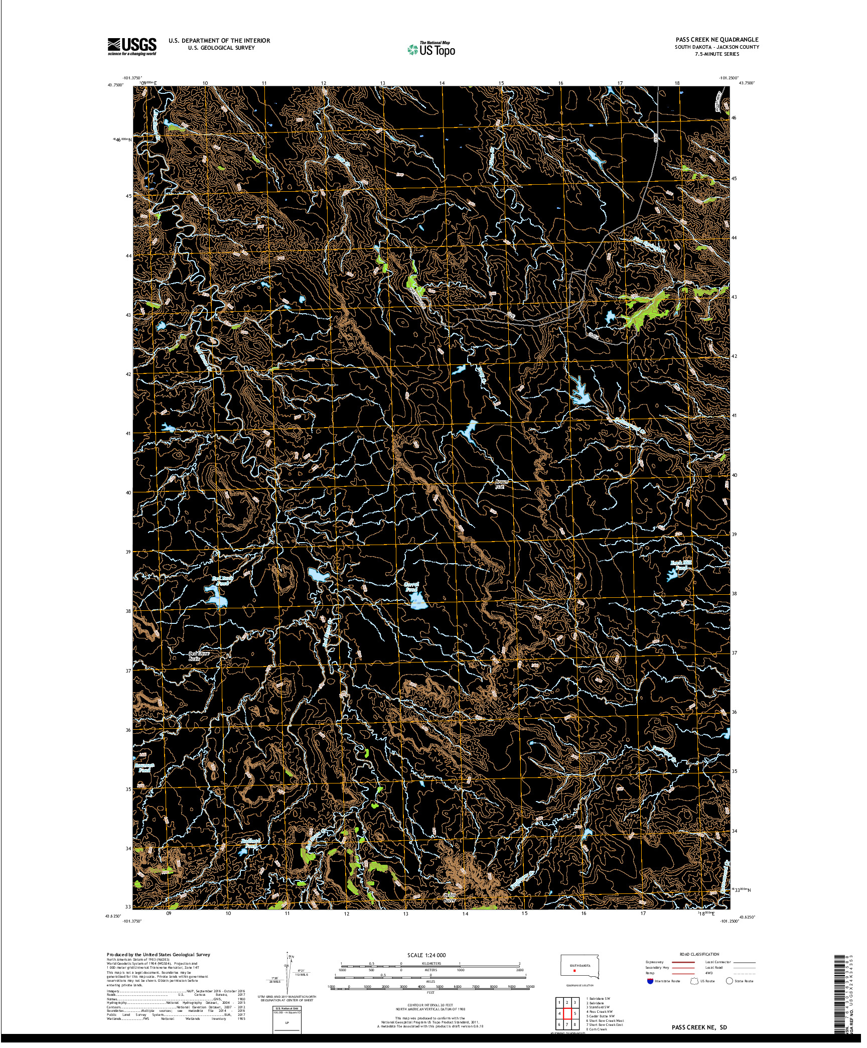 USGS US TOPO 7.5-MINUTE MAP FOR PASS CREEK NE, SD 2017