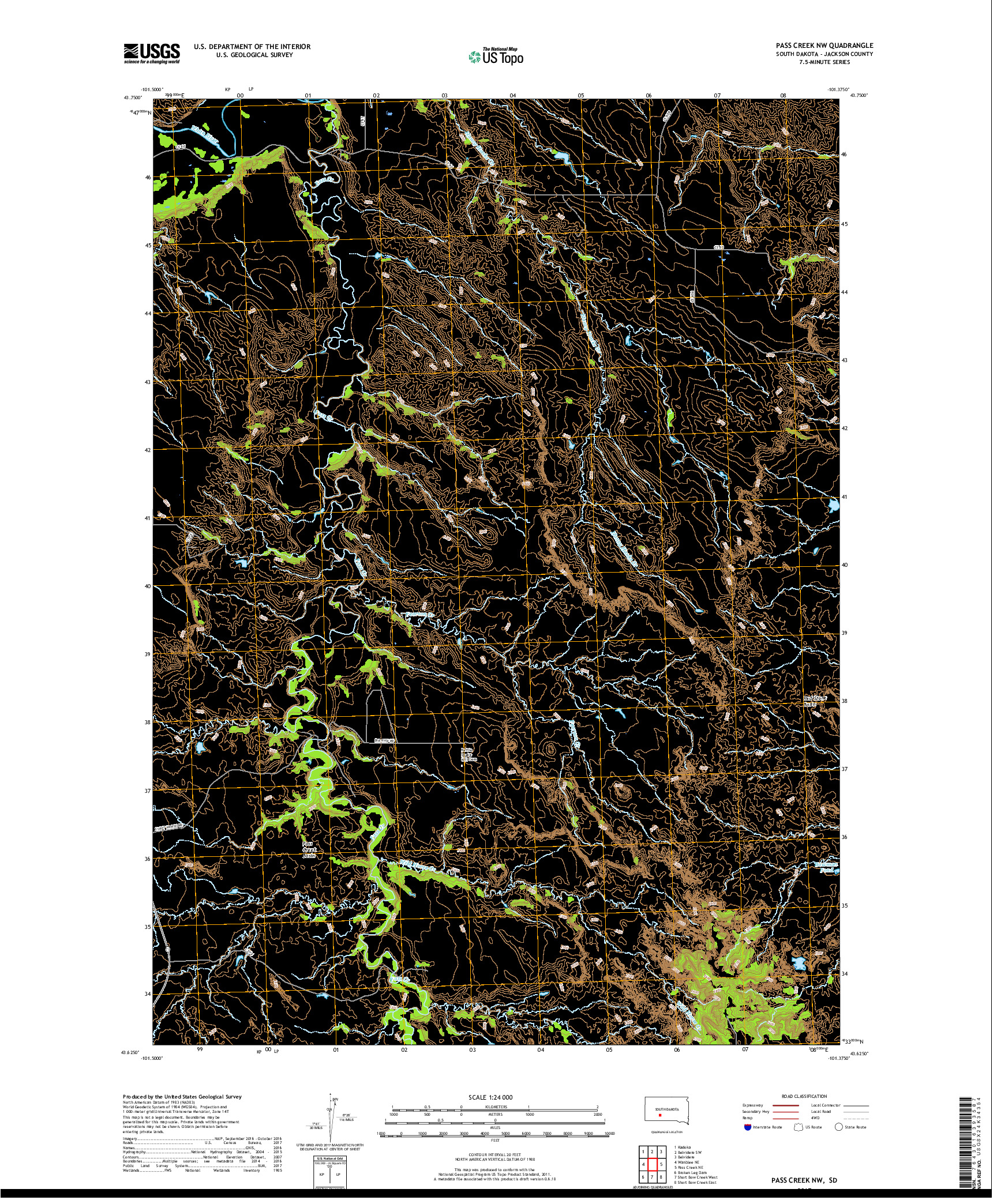 USGS US TOPO 7.5-MINUTE MAP FOR PASS CREEK NW, SD 2017