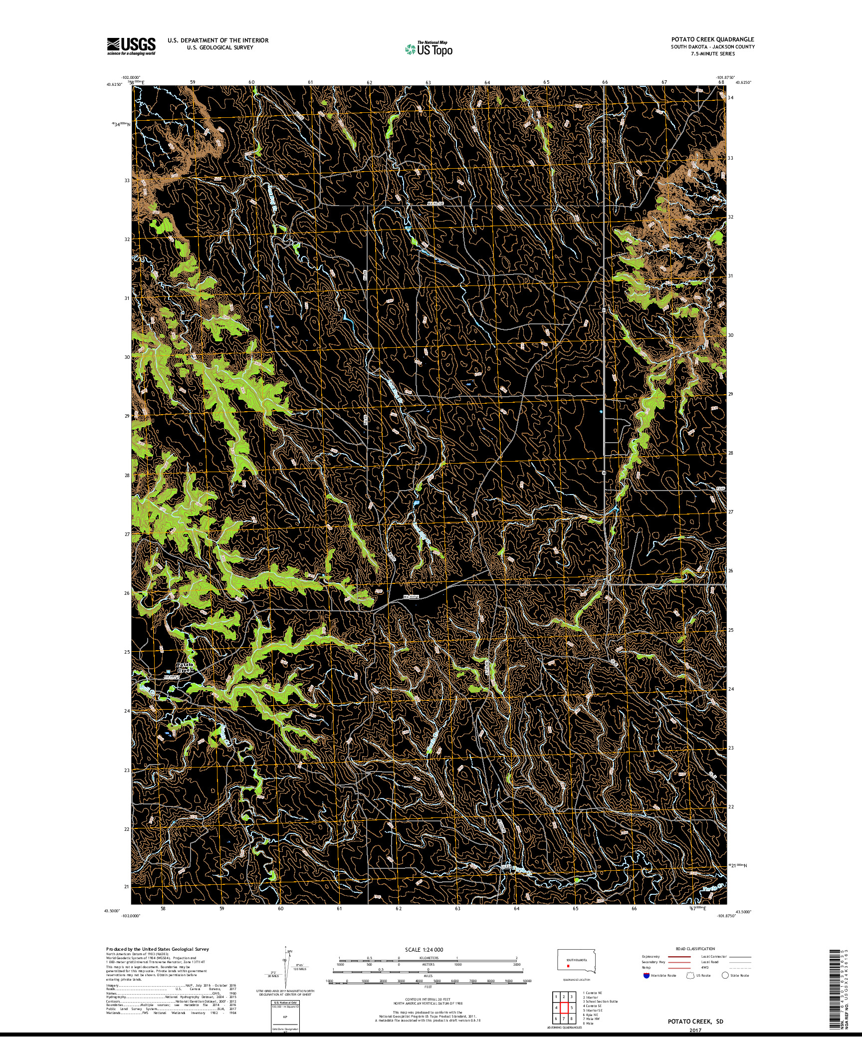 USGS US TOPO 7.5-MINUTE MAP FOR POTATO CREEK, SD 2017