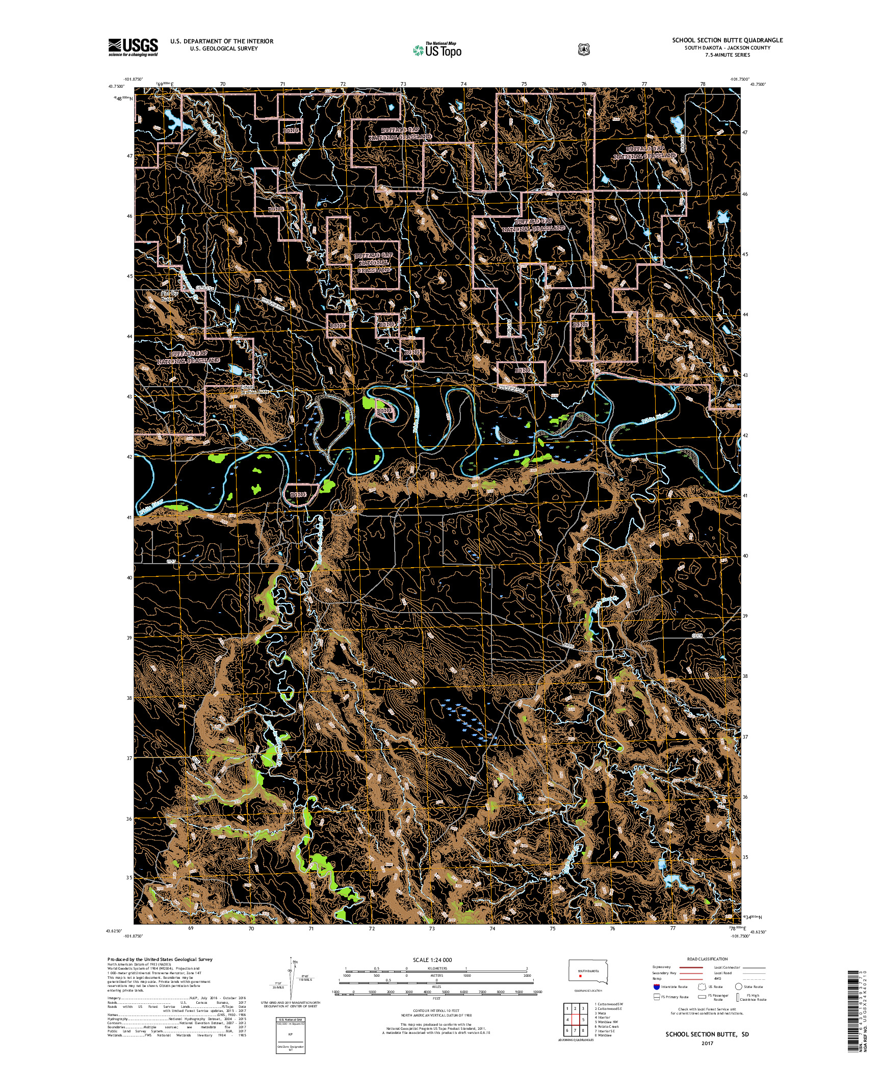 USGS US TOPO 7.5-MINUTE MAP FOR SCHOOL SECTION BUTTE, SD 2017