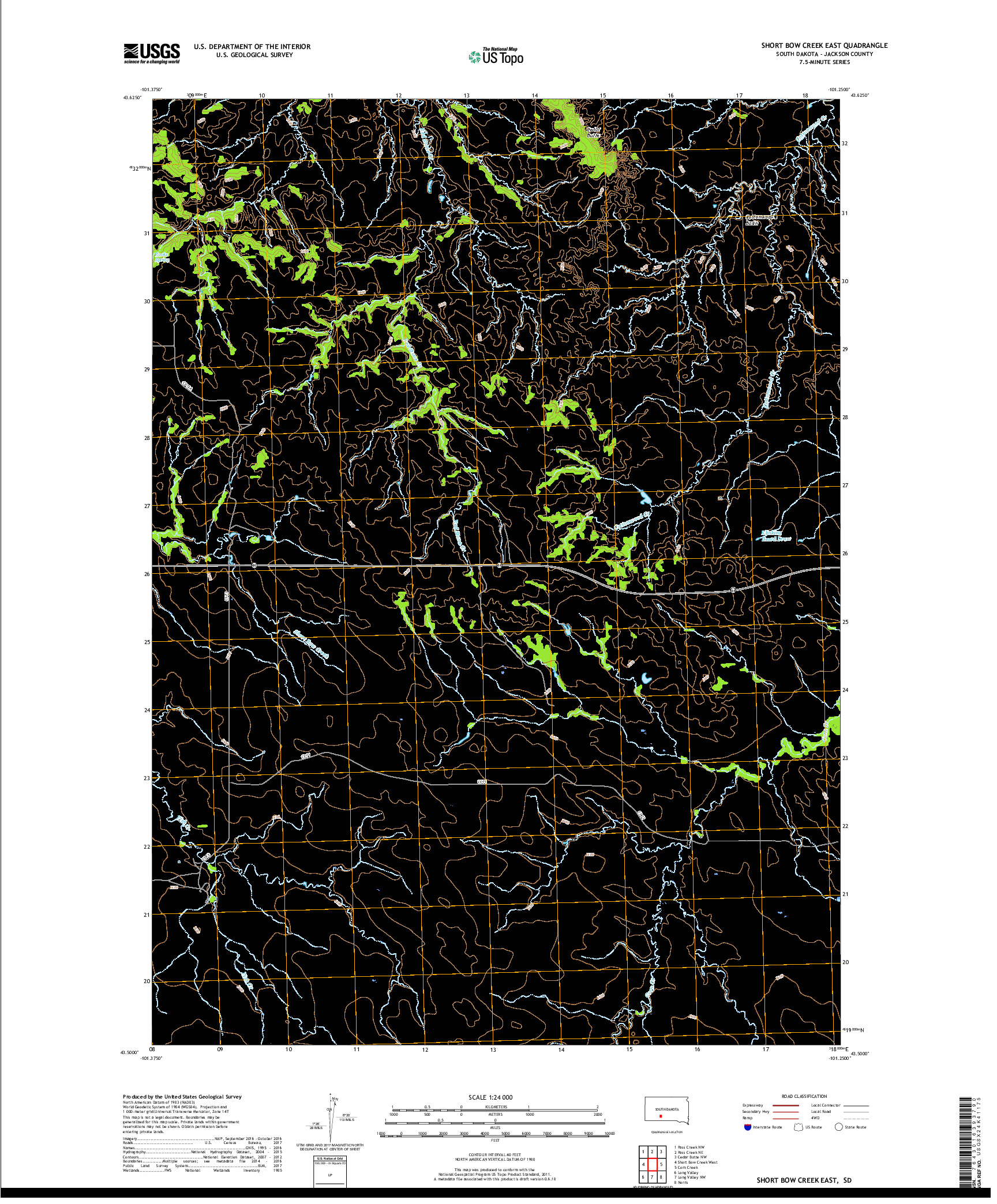 USGS US TOPO 7.5-MINUTE MAP FOR SHORT BOW CREEK EAST, SD 2017