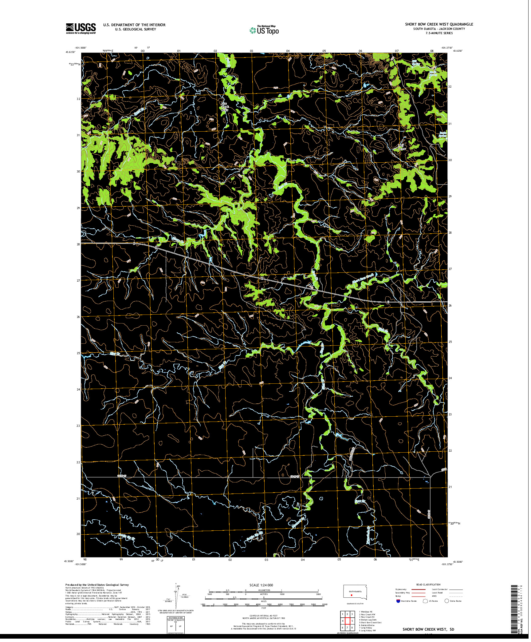 USGS US TOPO 7.5-MINUTE MAP FOR SHORT BOW CREEK WEST, SD 2017