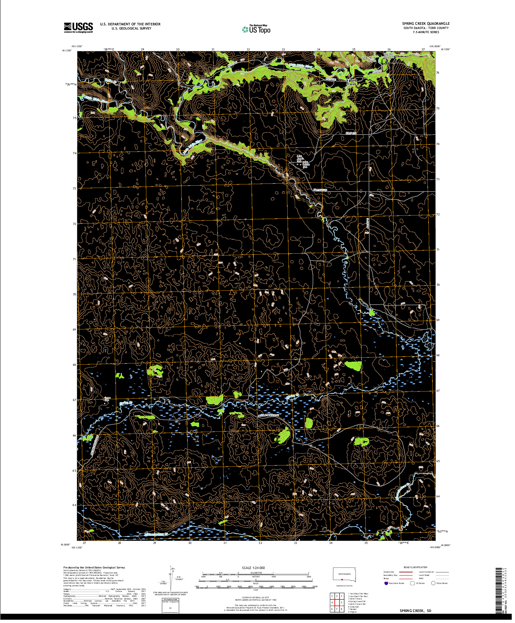 USGS US TOPO 7.5-MINUTE MAP FOR SPRING CREEK, SD 2017