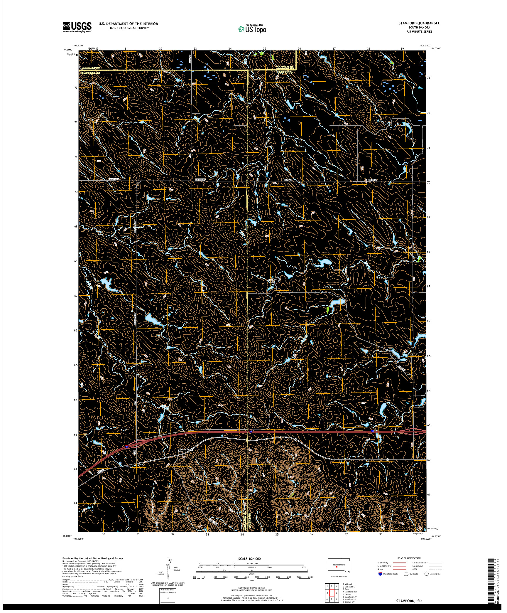 USGS US TOPO 7.5-MINUTE MAP FOR STAMFORD, SD 2017
