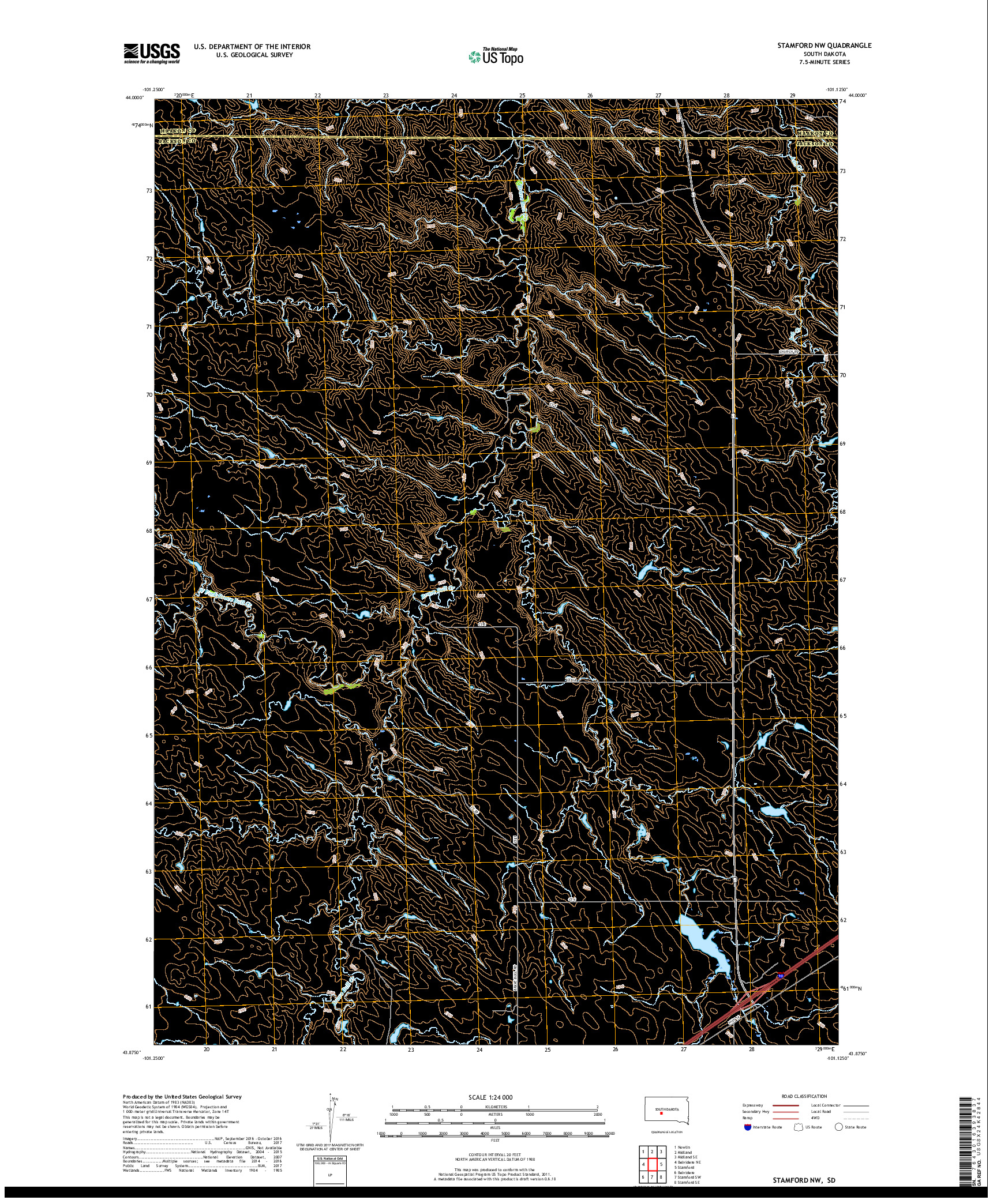 USGS US TOPO 7.5-MINUTE MAP FOR STAMFORD NW, SD 2017