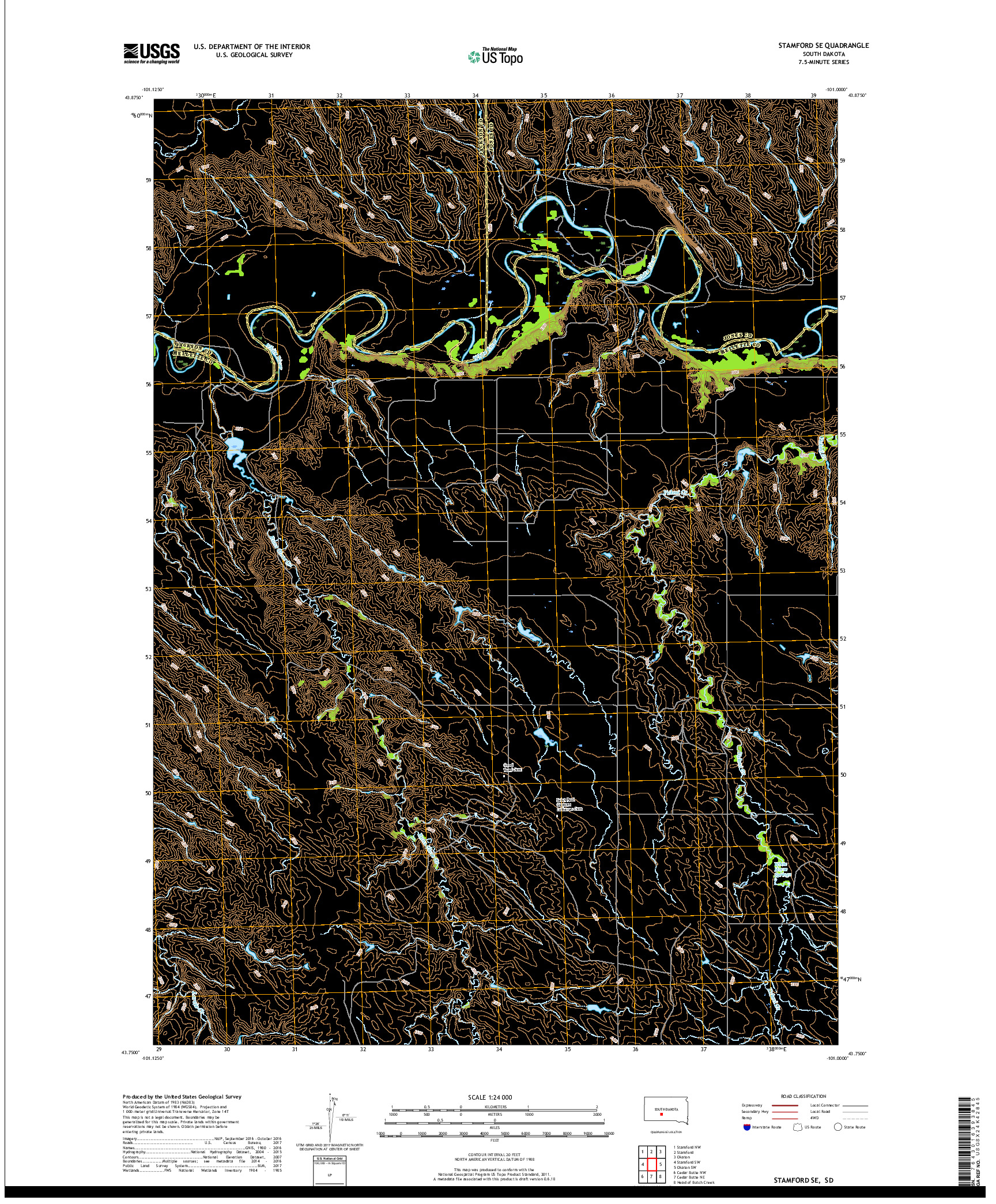 USGS US TOPO 7.5-MINUTE MAP FOR STAMFORD SE, SD 2017