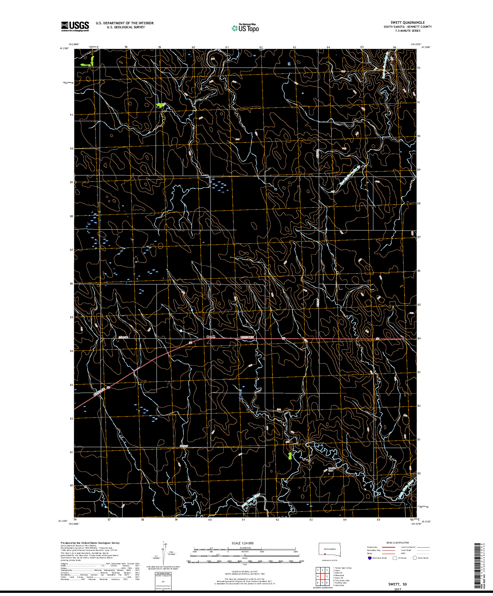 USGS US TOPO 7.5-MINUTE MAP FOR SWETT, SD 2017