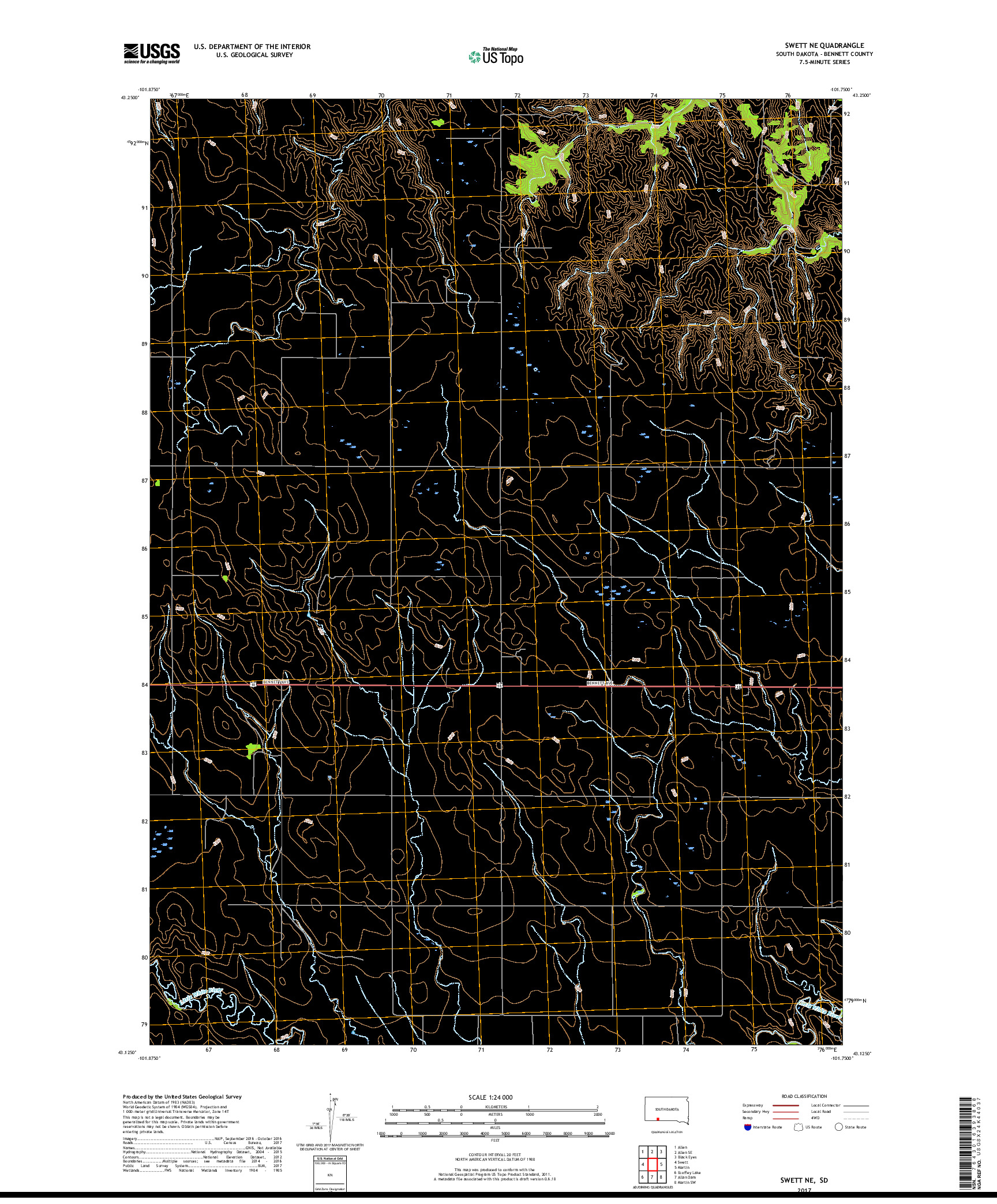 USGS US TOPO 7.5-MINUTE MAP FOR SWETT NE, SD 2017