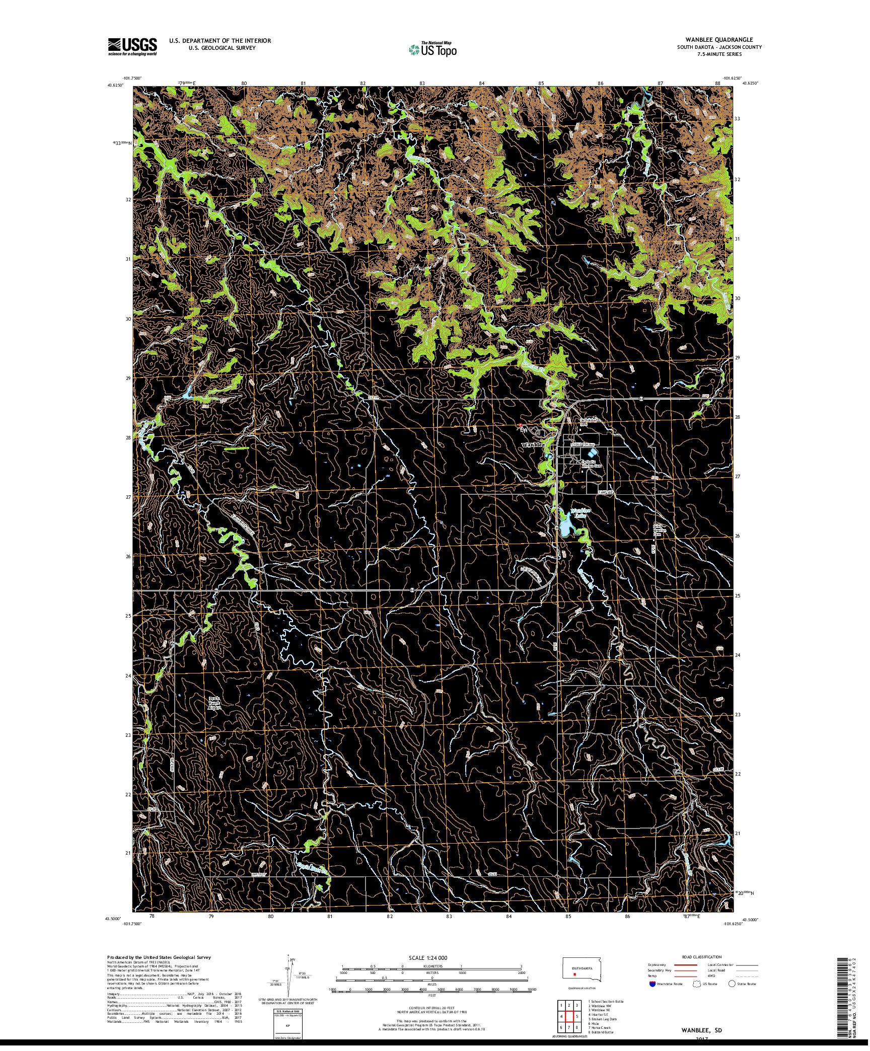 USGS US TOPO 7.5-MINUTE MAP FOR WANBLEE, SD 2017
