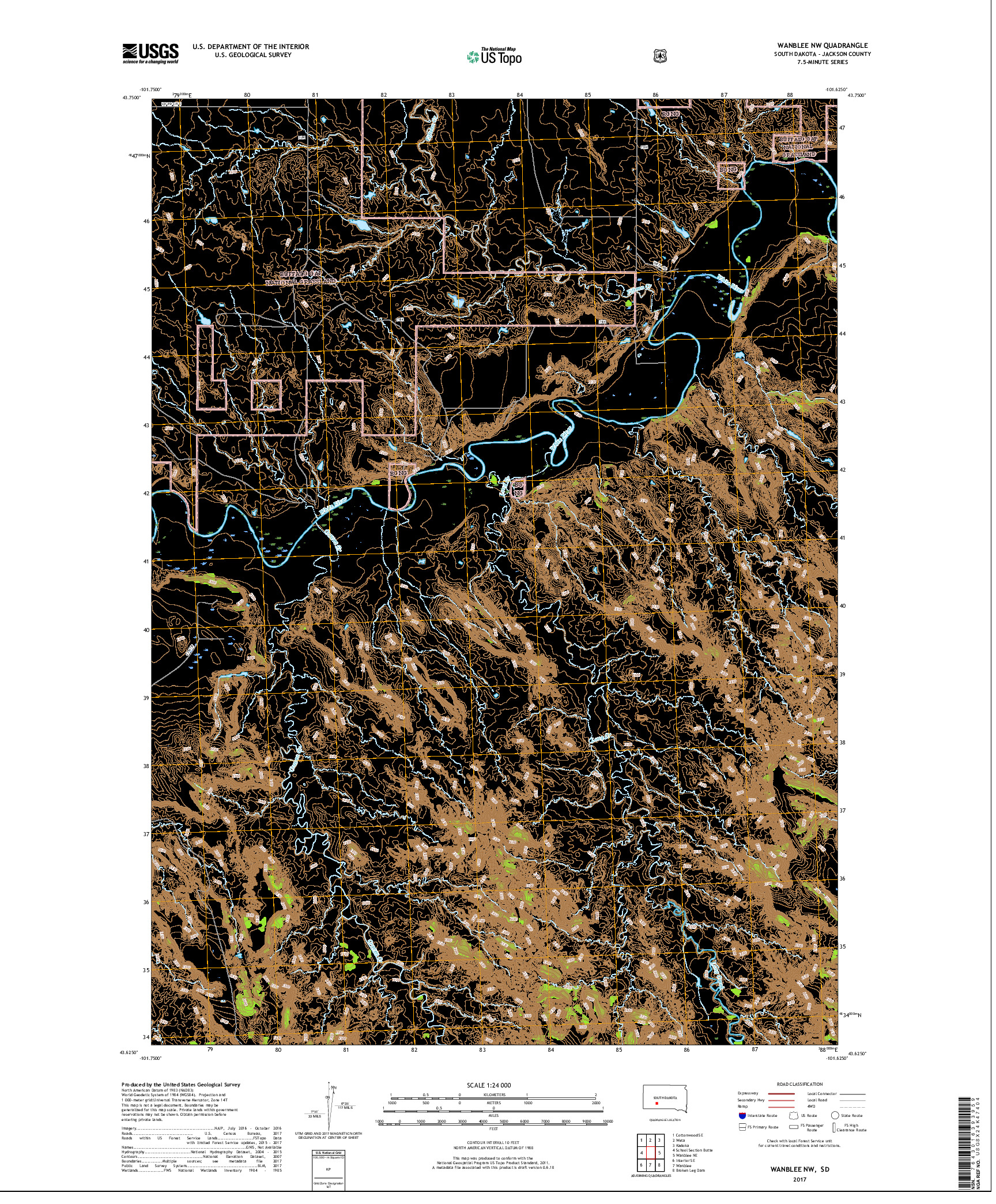 USGS US TOPO 7.5-MINUTE MAP FOR WANBLEE NW, SD 2017