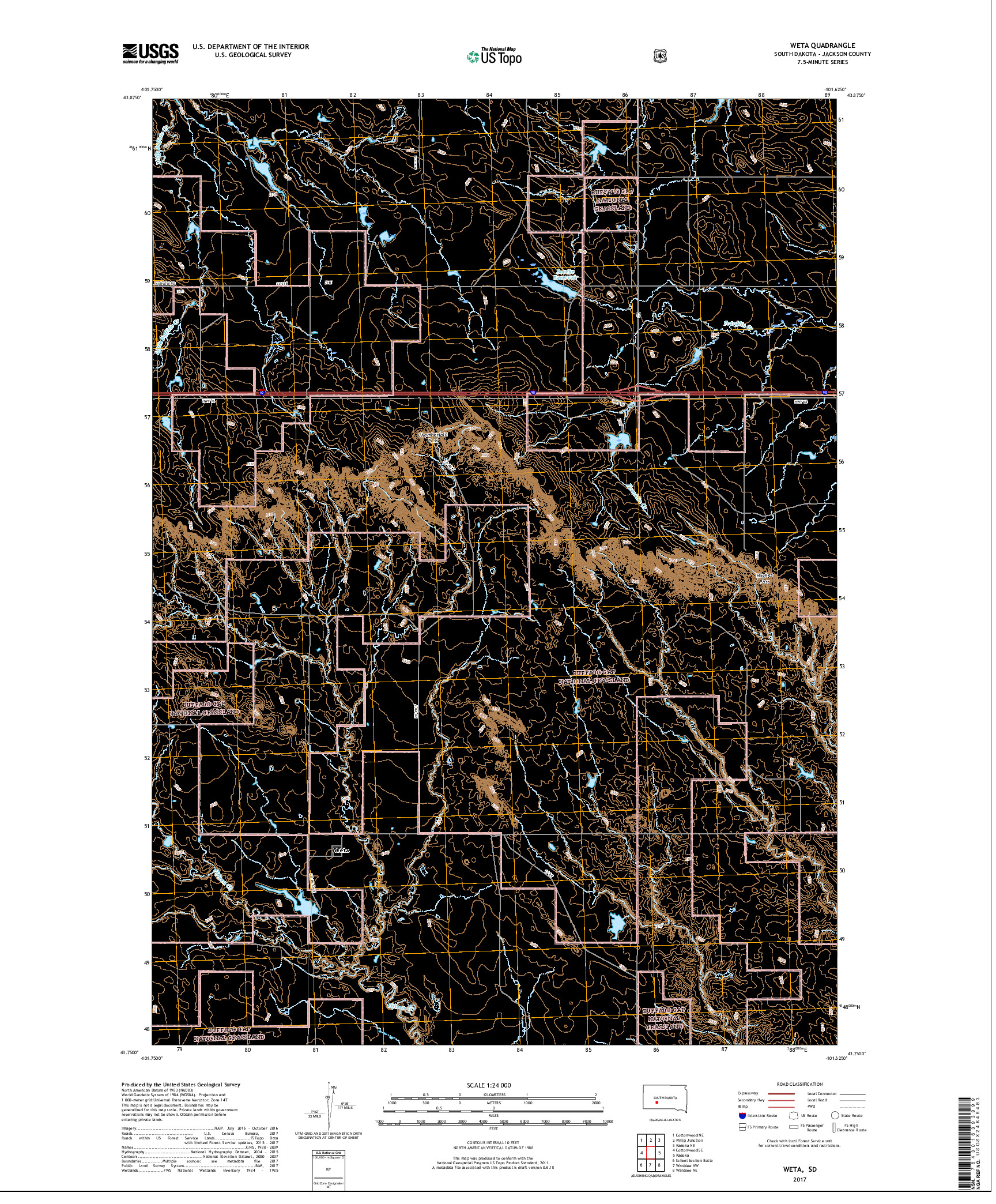 USGS US TOPO 7.5-MINUTE MAP FOR WETA, SD 2017