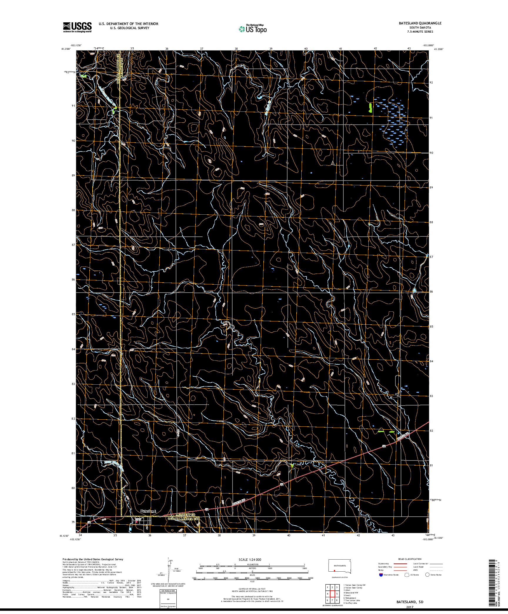 USGS US TOPO 7.5-MINUTE MAP FOR BATESLAND, SD 2017