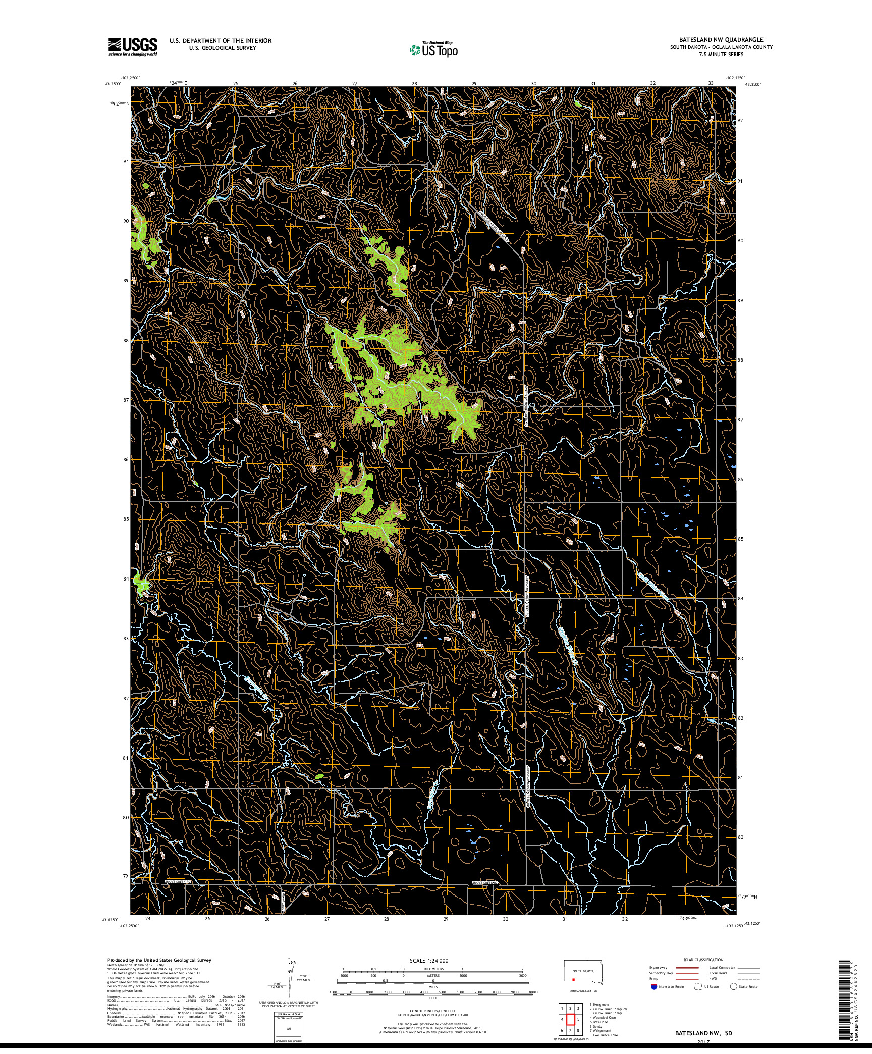 USGS US TOPO 7.5-MINUTE MAP FOR BATESLAND NW, SD 2017