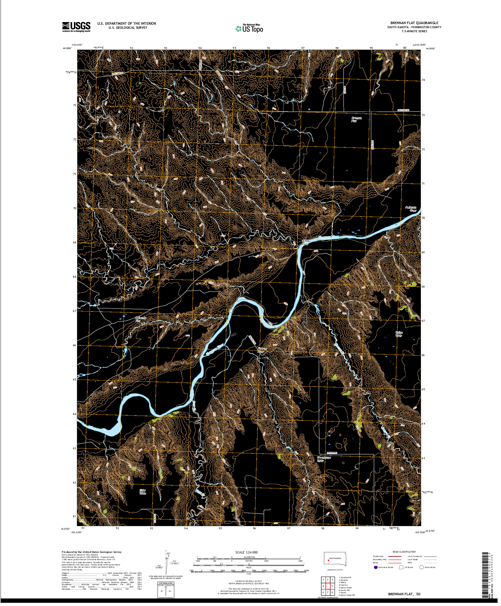 USGS US TOPO 7.5-MINUTE MAP FOR BRENNAN FLAT, SD 2017