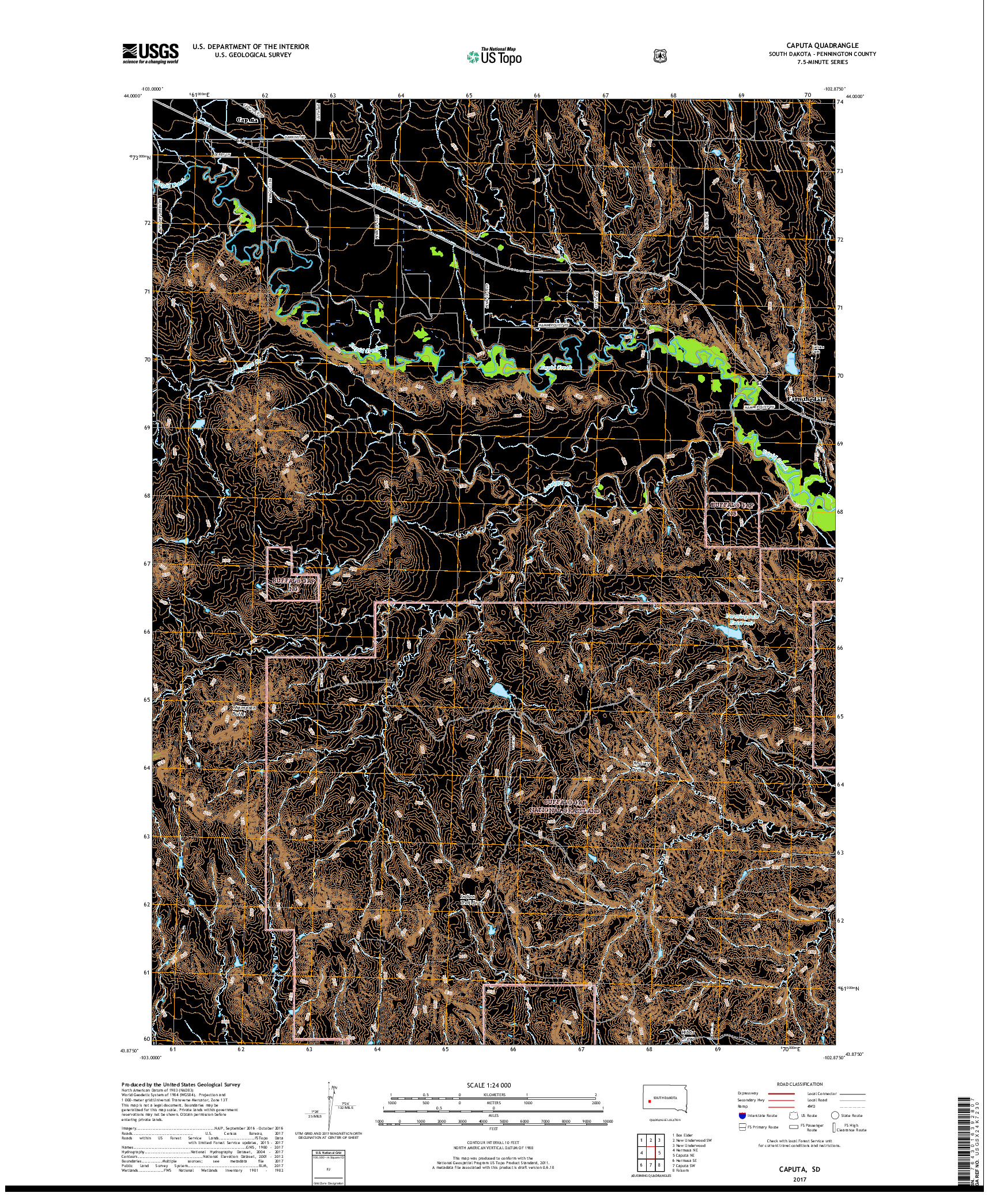USGS US TOPO 7.5-MINUTE MAP FOR CAPUTA, SD 2017