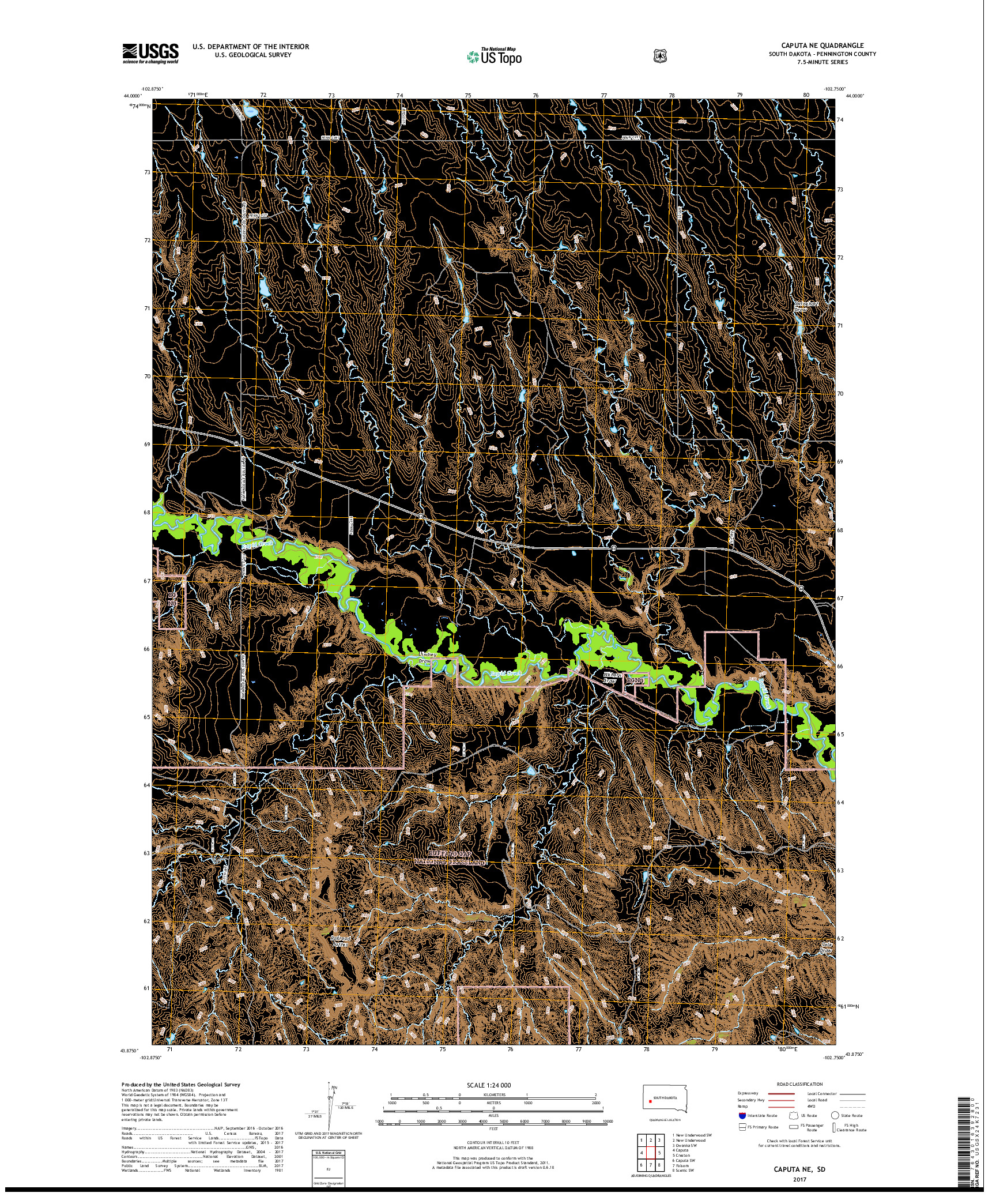 USGS US TOPO 7.5-MINUTE MAP FOR CAPUTA NE, SD 2017