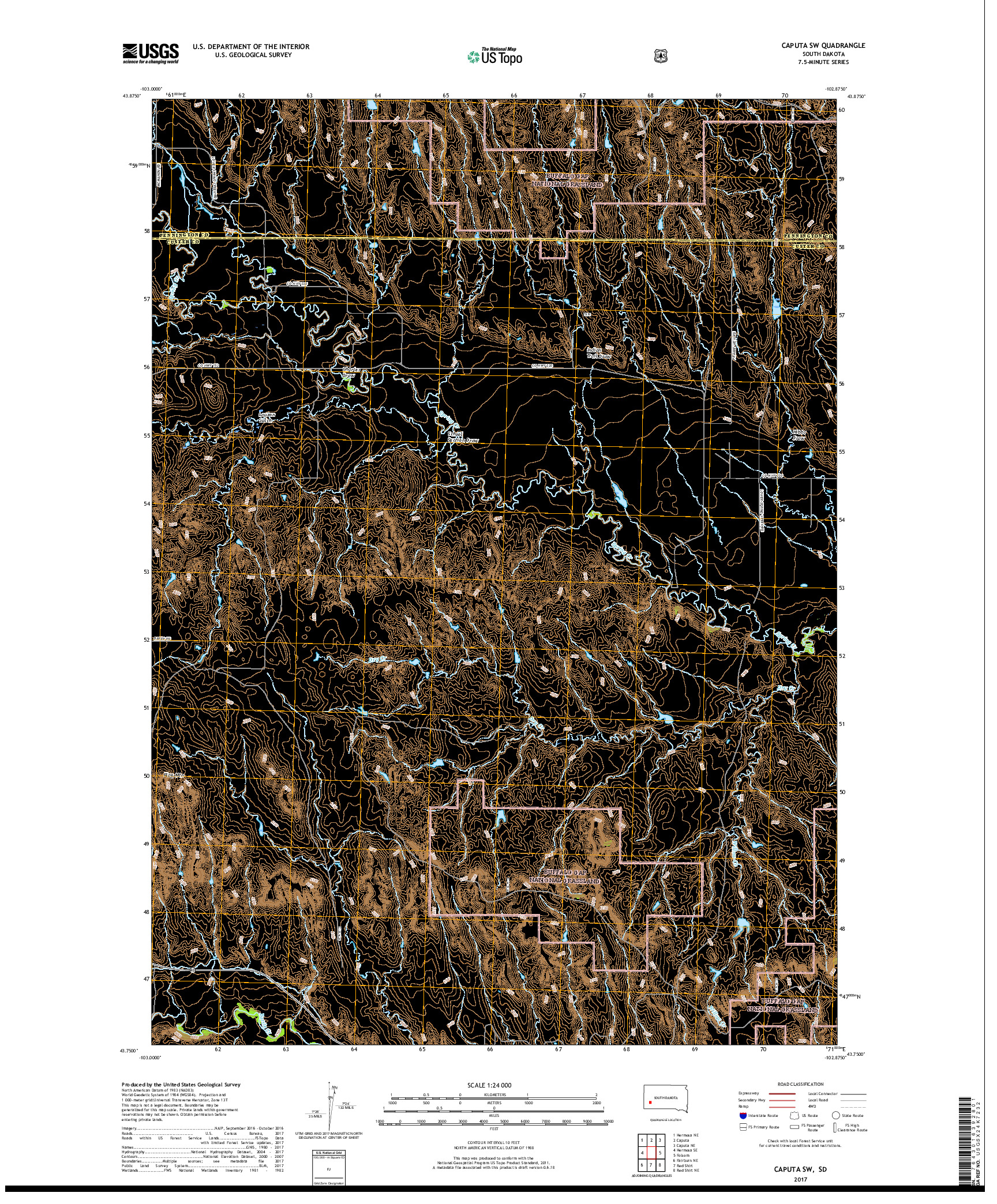 USGS US TOPO 7.5-MINUTE MAP FOR CAPUTA SW, SD 2017