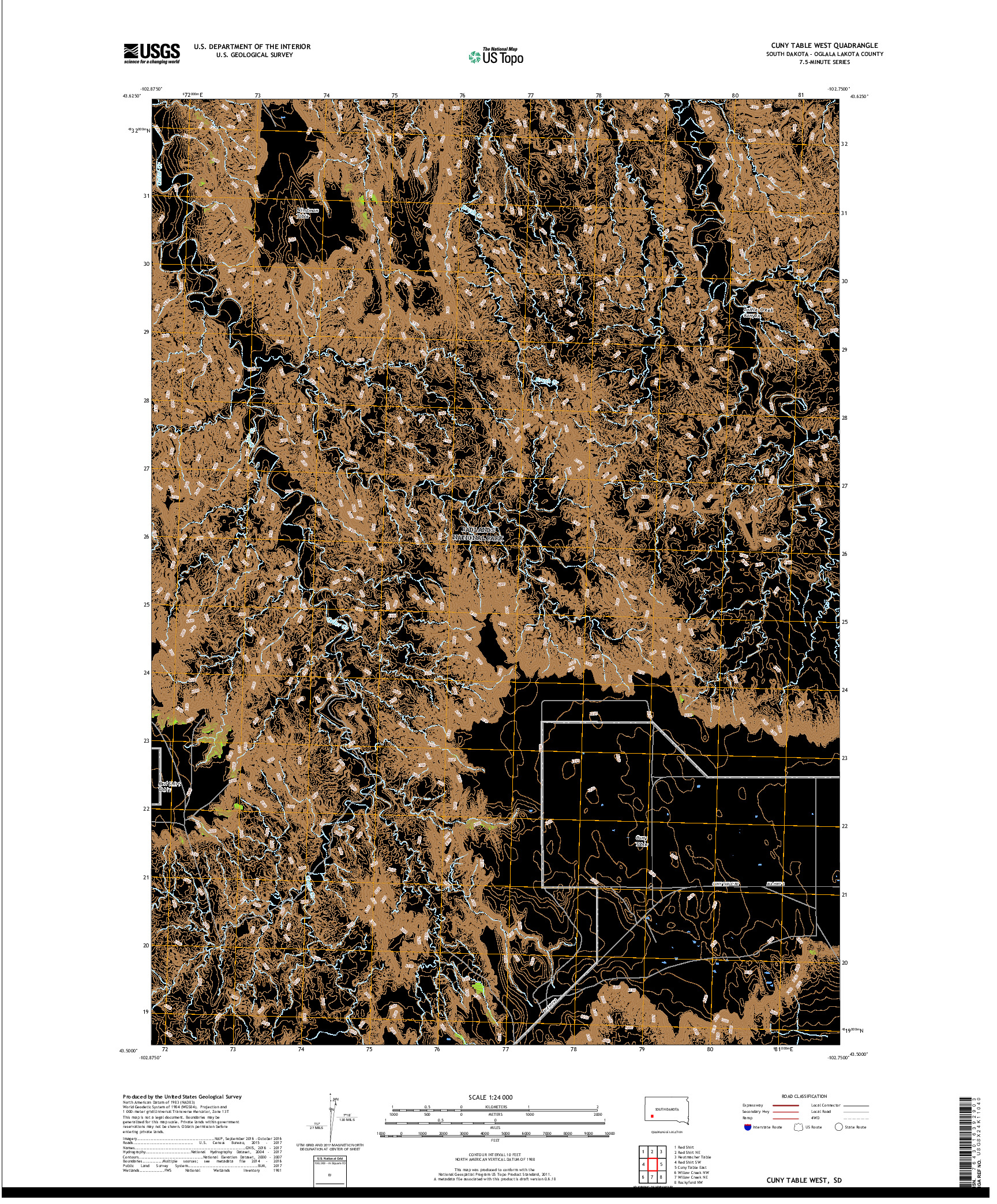 USGS US TOPO 7.5-MINUTE MAP FOR CUNY TABLE WEST, SD 2017