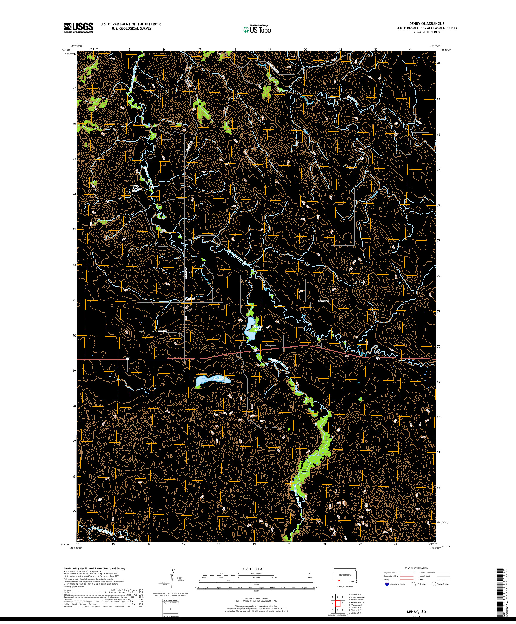 USGS US TOPO 7.5-MINUTE MAP FOR DENBY, SD 2017