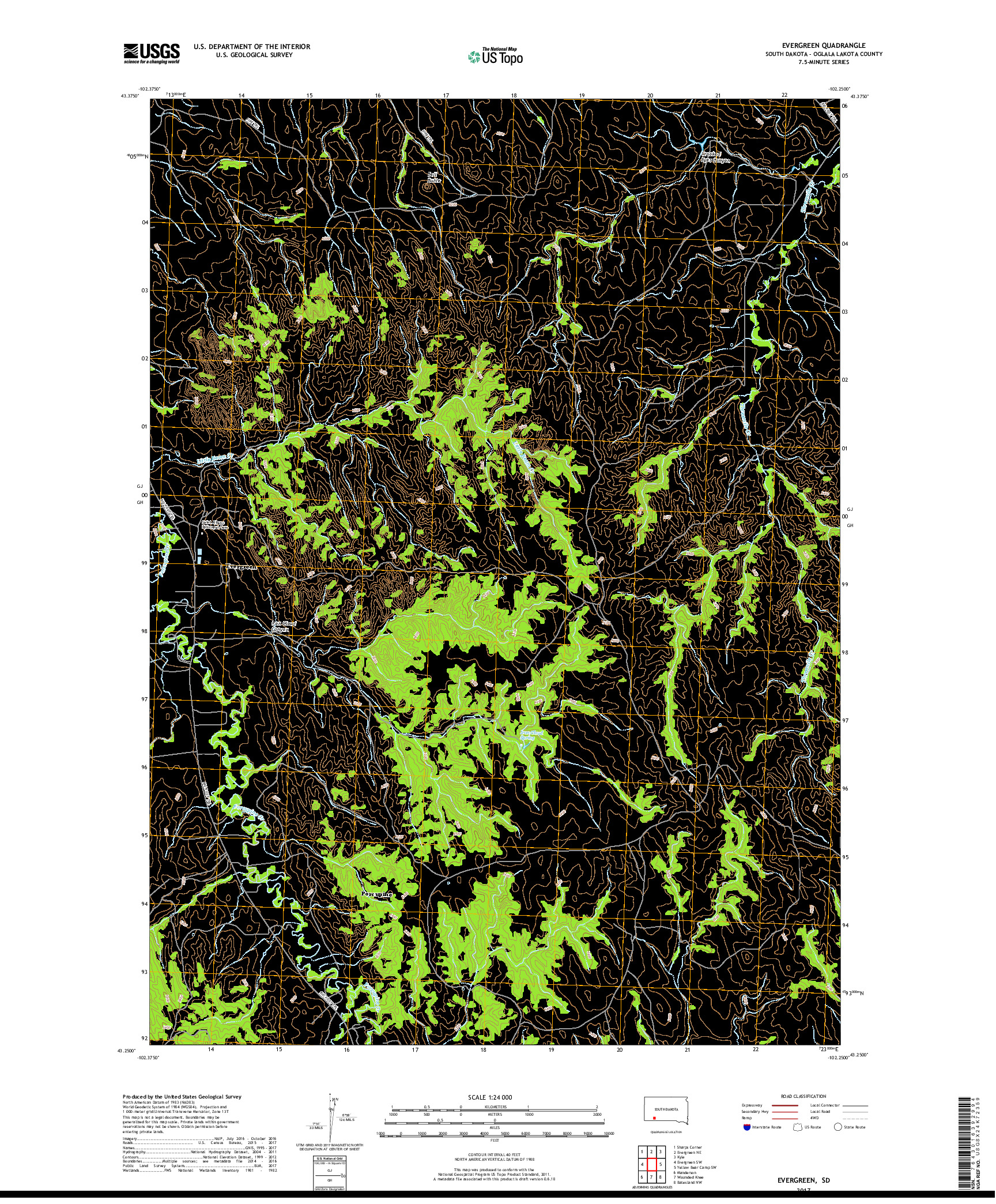 USGS US TOPO 7.5-MINUTE MAP FOR EVERGREEN, SD 2017