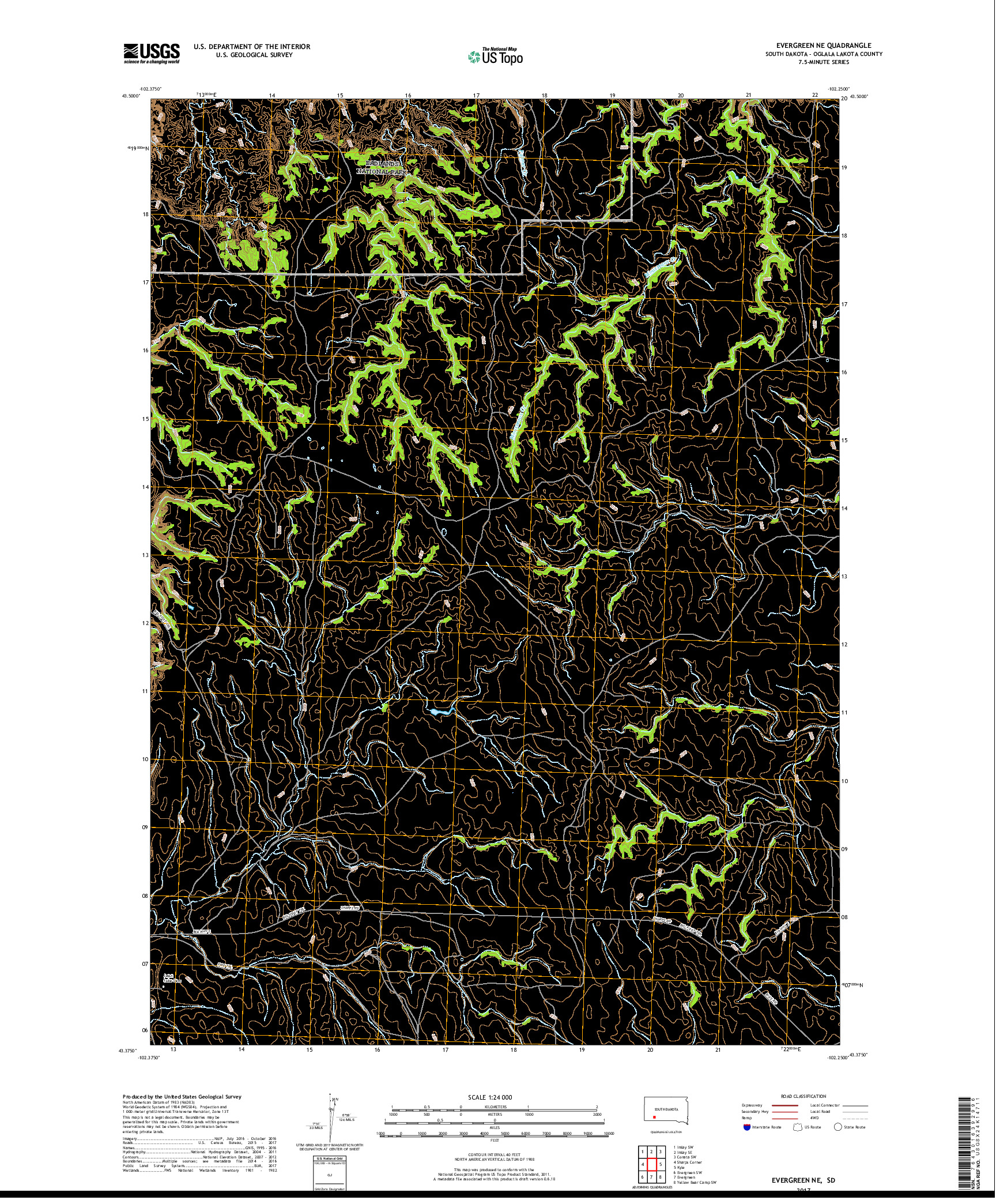 USGS US TOPO 7.5-MINUTE MAP FOR EVERGREEN NE, SD 2017