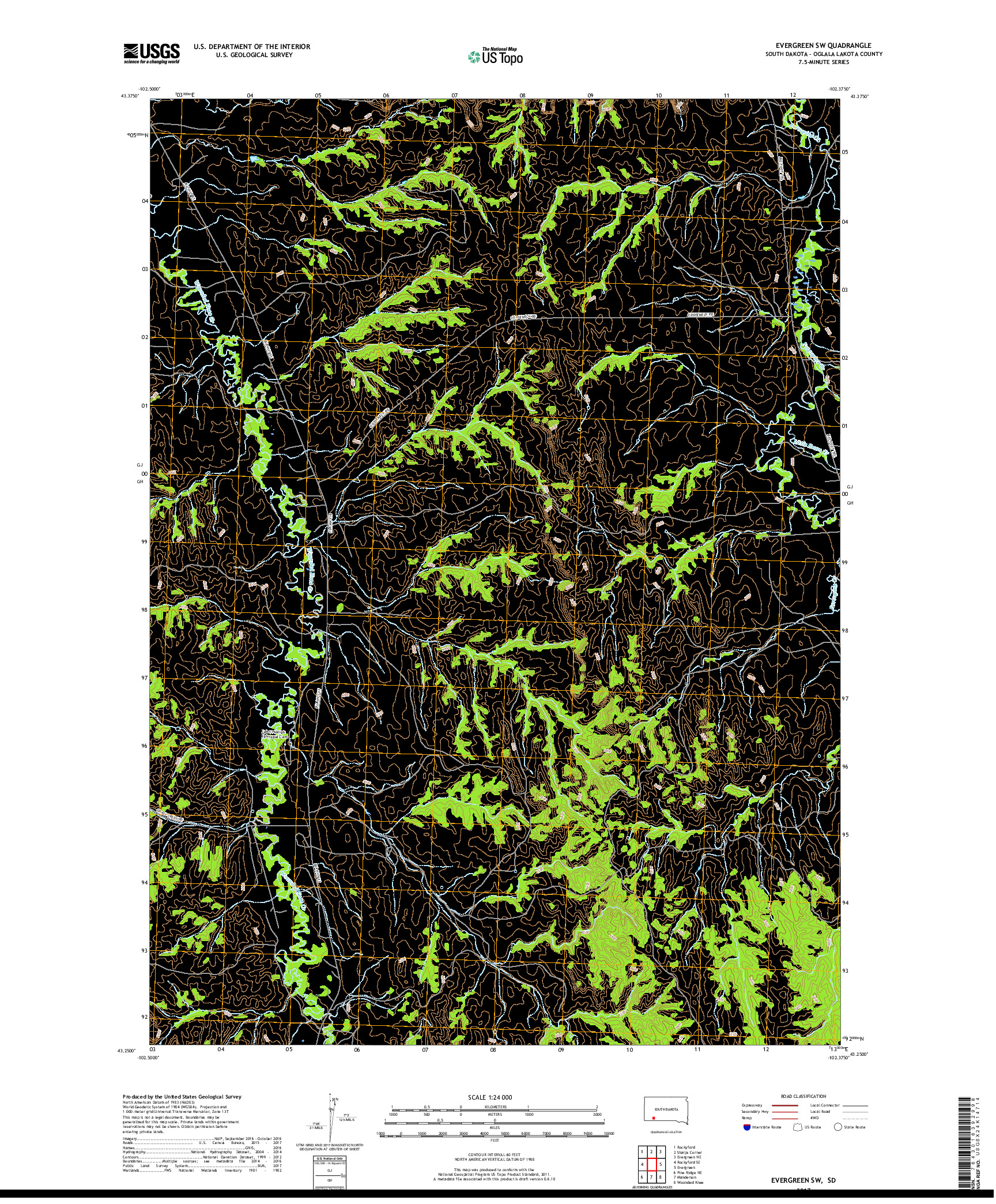 USGS US TOPO 7.5-MINUTE MAP FOR EVERGREEN SW, SD 2017