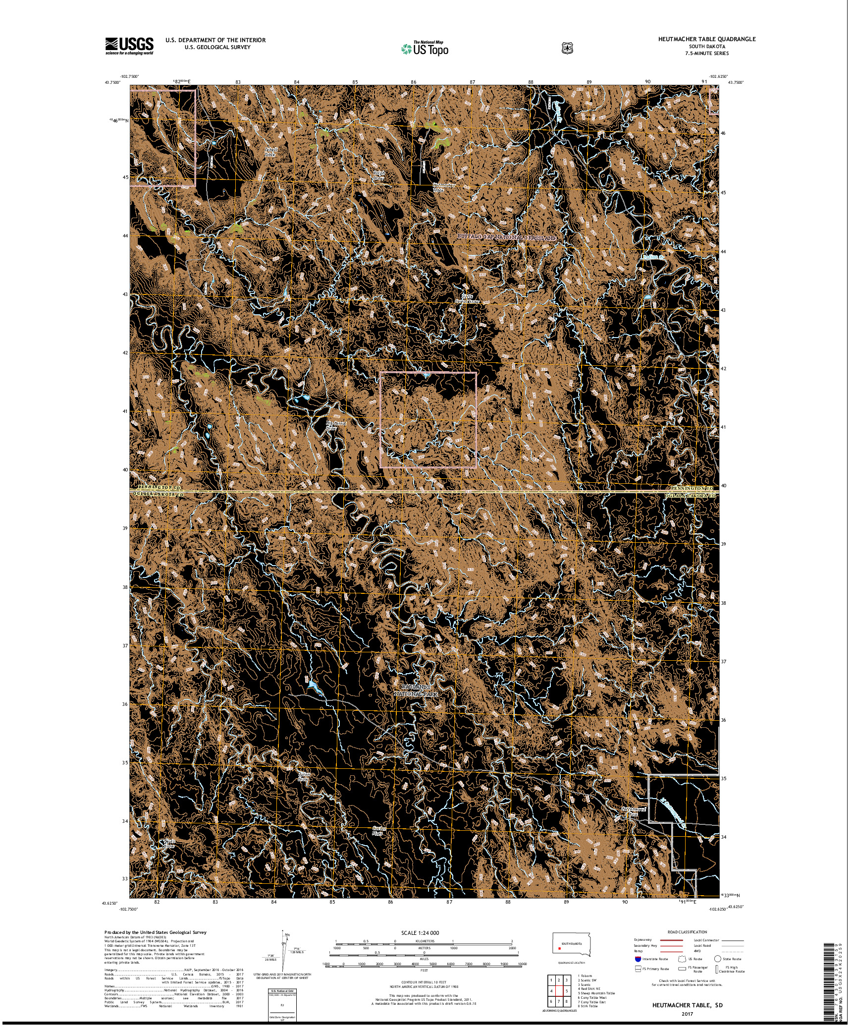 USGS US TOPO 7.5-MINUTE MAP FOR HEUTMACHER TABLE, SD 2017