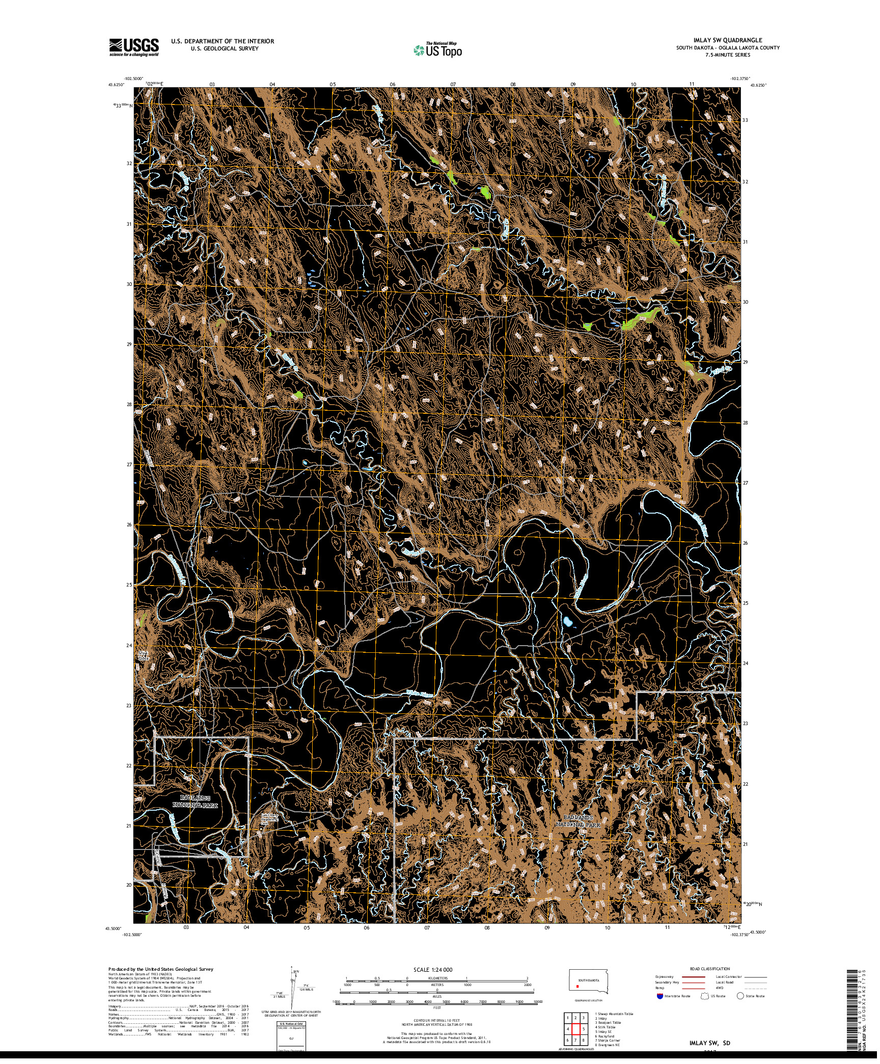 USGS US TOPO 7.5-MINUTE MAP FOR IMLAY SW, SD 2017
