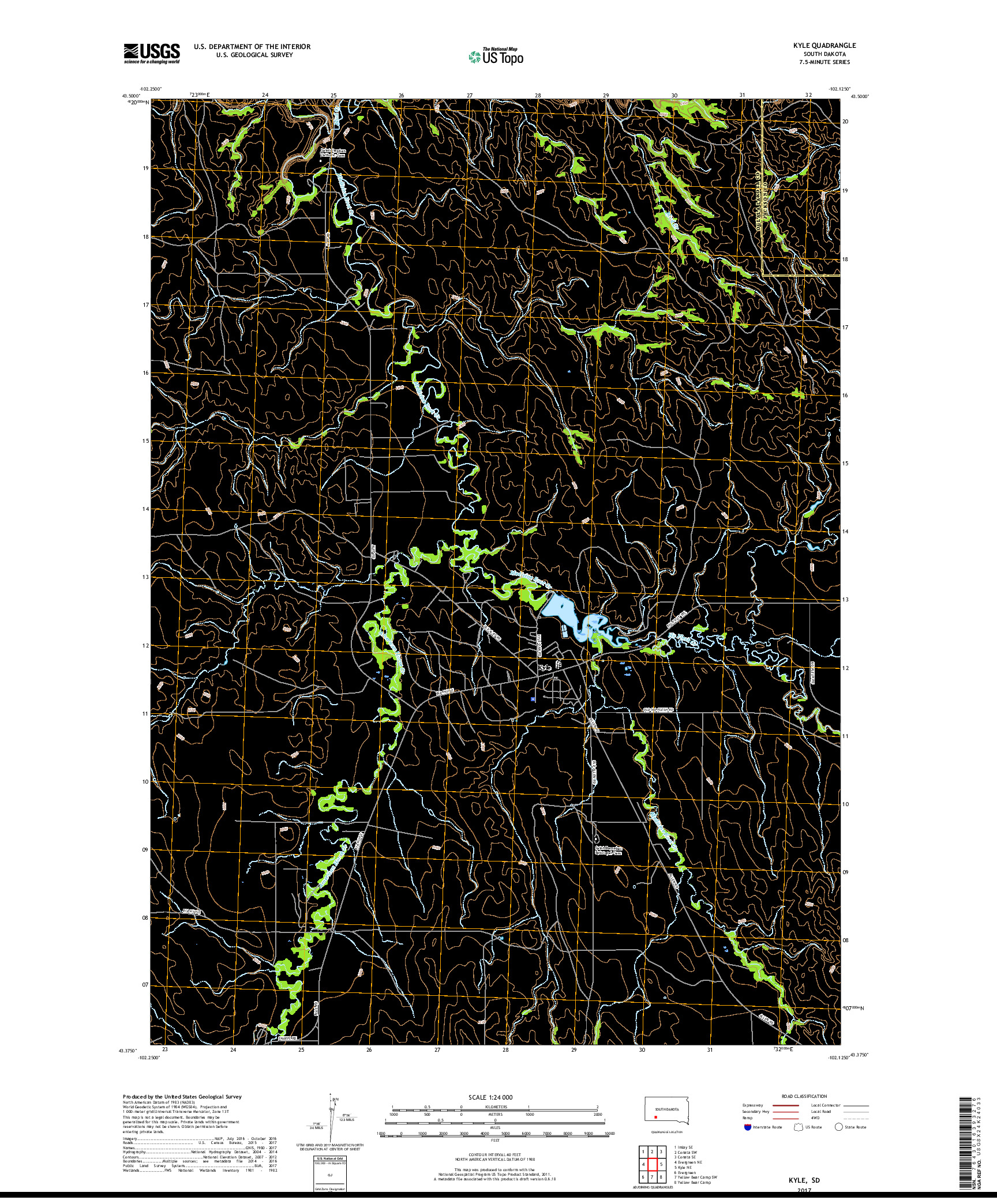 USGS US TOPO 7.5-MINUTE MAP FOR KYLE, SD 2017