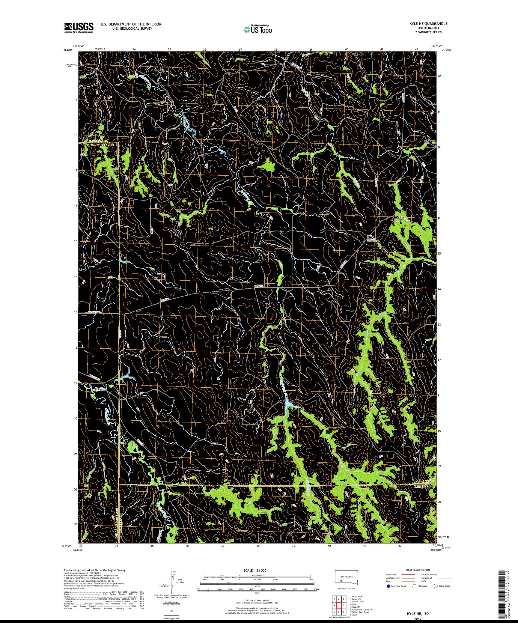 USGS US TOPO 7.5-MINUTE MAP FOR KYLE NE, SD 2017