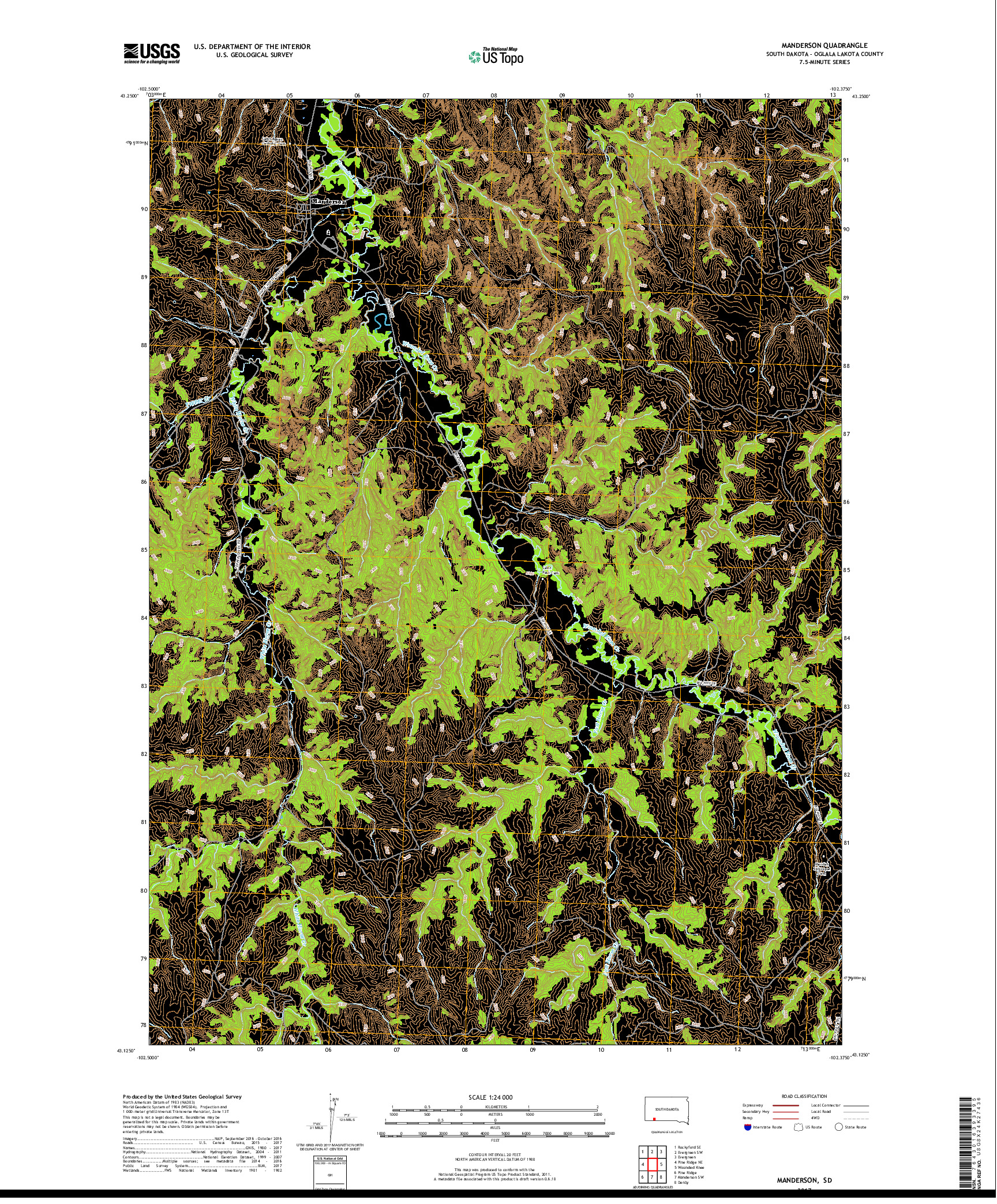 USGS US TOPO 7.5-MINUTE MAP FOR MANDERSON, SD 2017