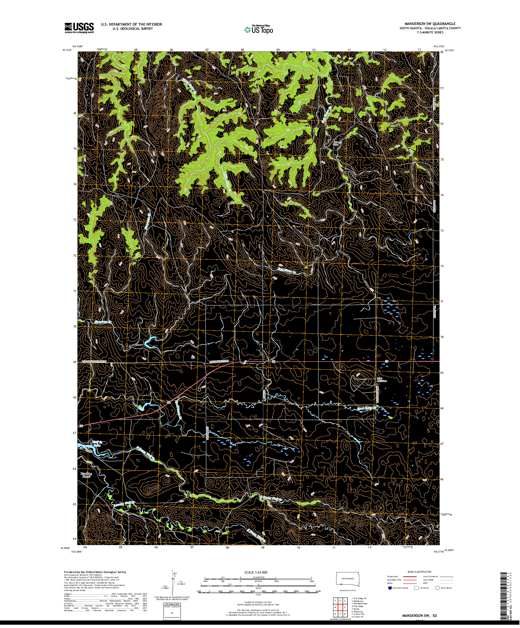 USGS US TOPO 7.5-MINUTE MAP FOR MANDERSON SW, SD 2017