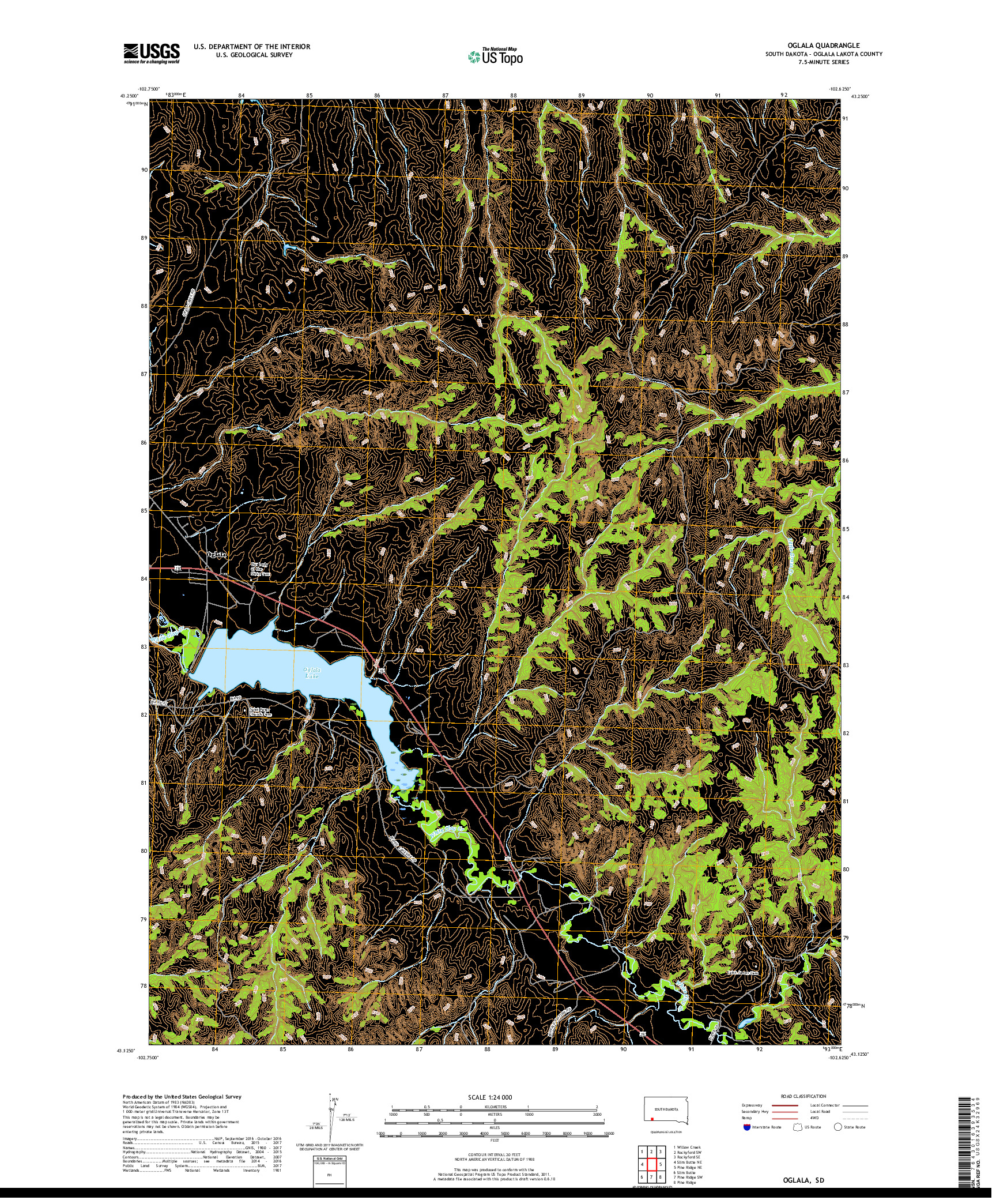 USGS US TOPO 7.5-MINUTE MAP FOR OGLALA, SD 2017