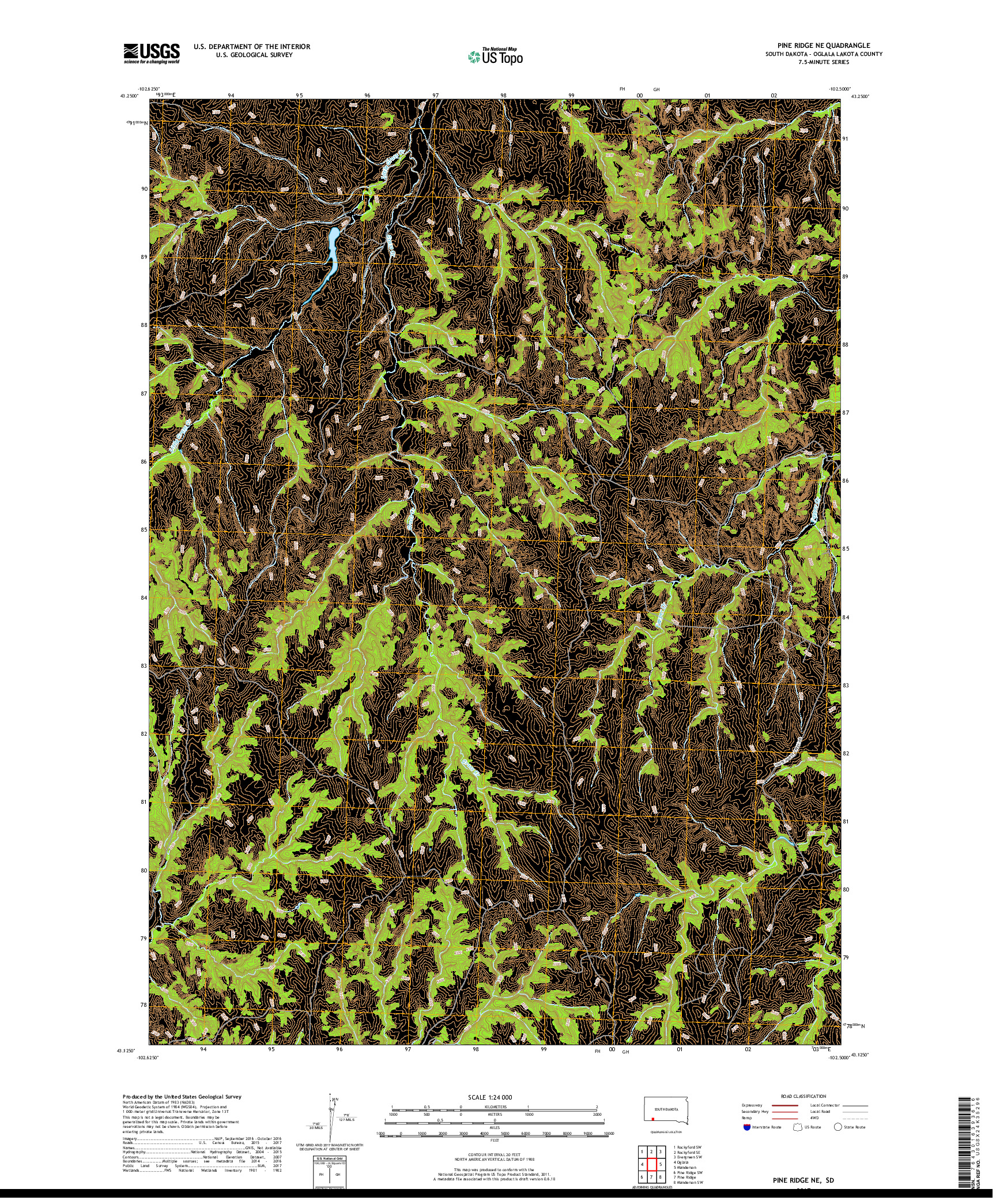 USGS US TOPO 7.5-MINUTE MAP FOR PINE RIDGE NE, SD 2017