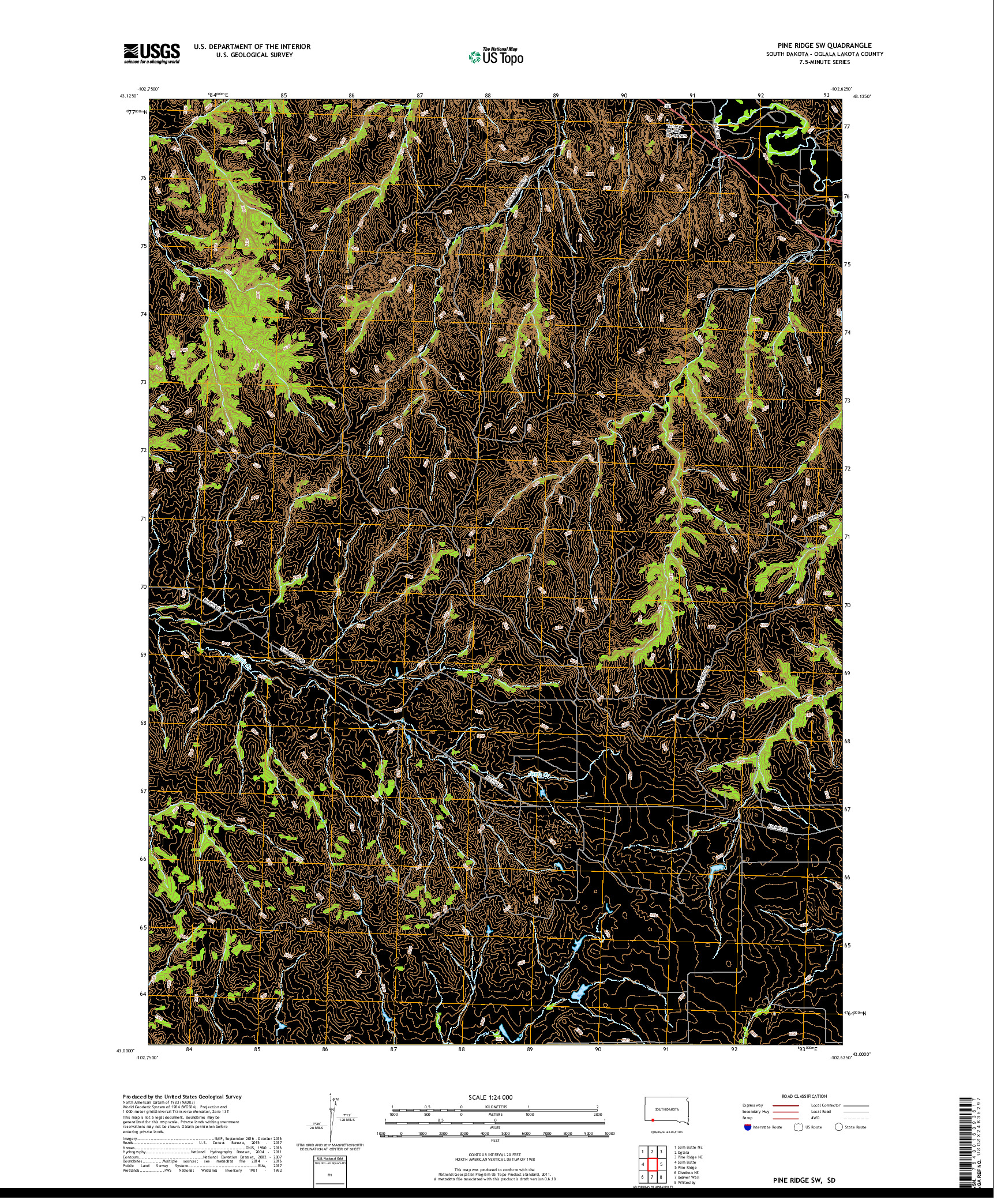 USGS US TOPO 7.5-MINUTE MAP FOR PINE RIDGE SW, SD 2017
