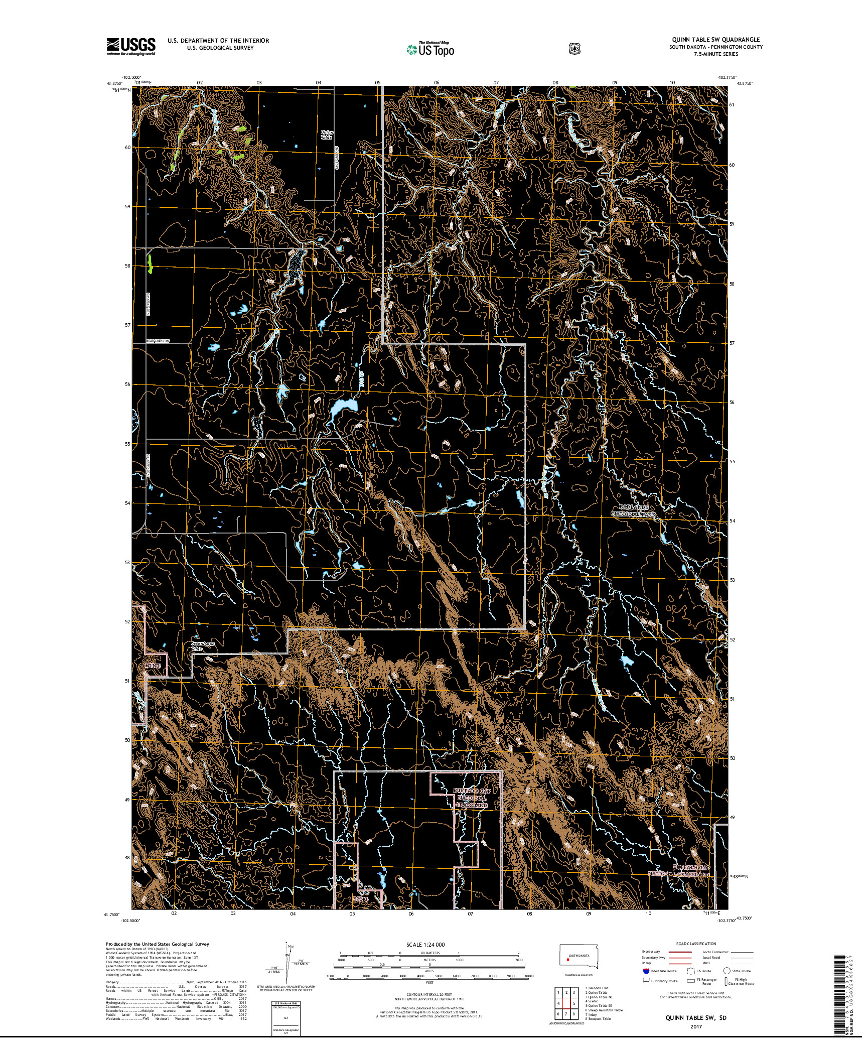 USGS US TOPO 7.5-MINUTE MAP FOR QUINN TABLE SW, SD 2017
