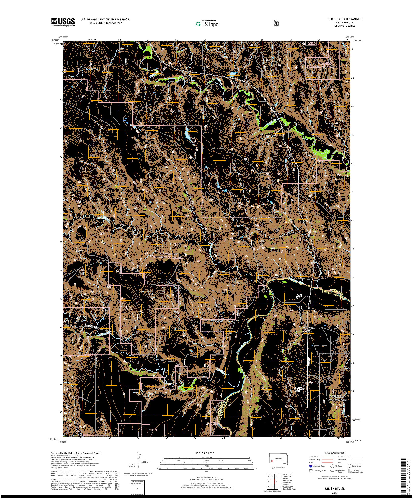 USGS US TOPO 7.5-MINUTE MAP FOR RED SHIRT, SD 2017