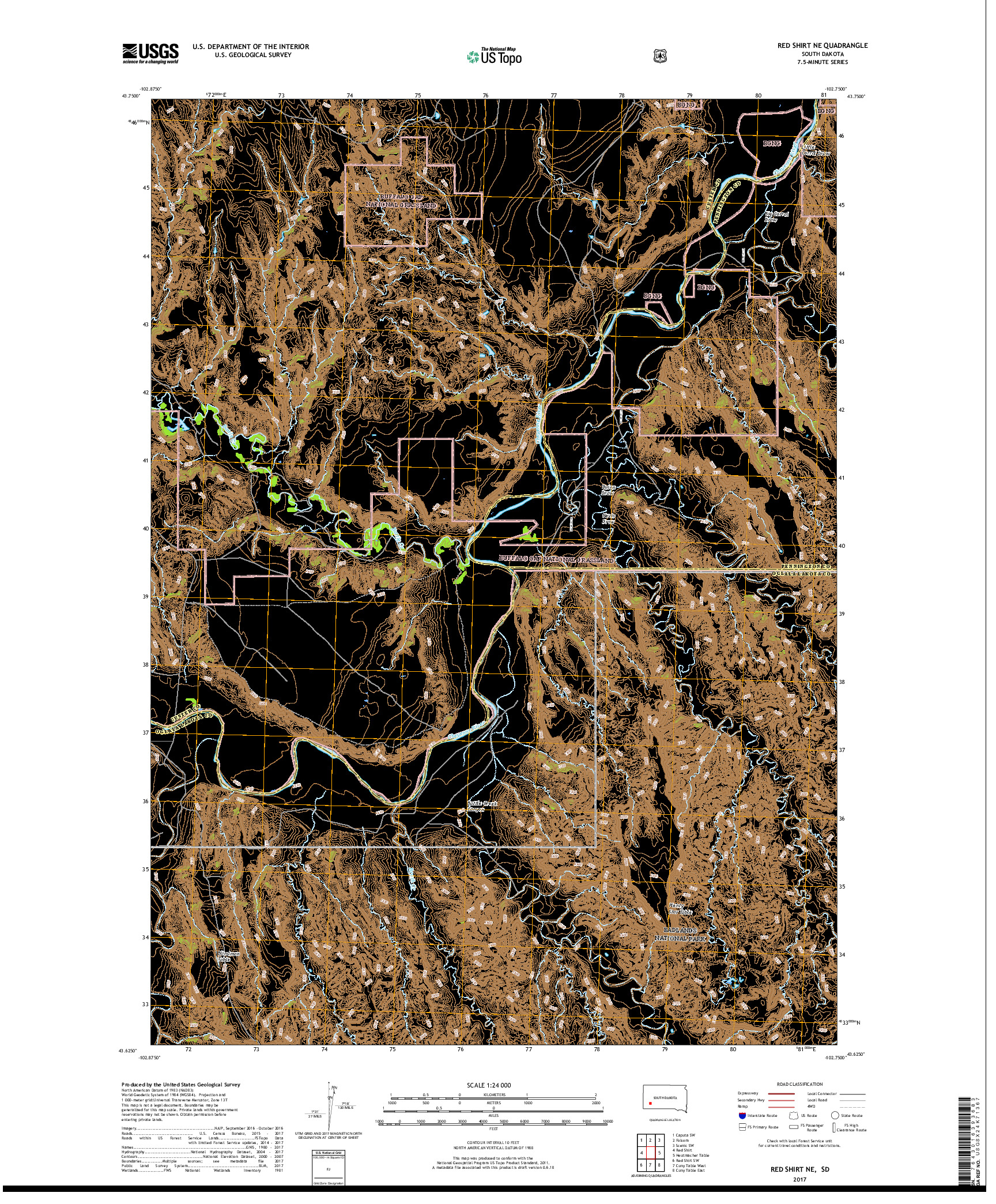 USGS US TOPO 7.5-MINUTE MAP FOR RED SHIRT NE, SD 2017