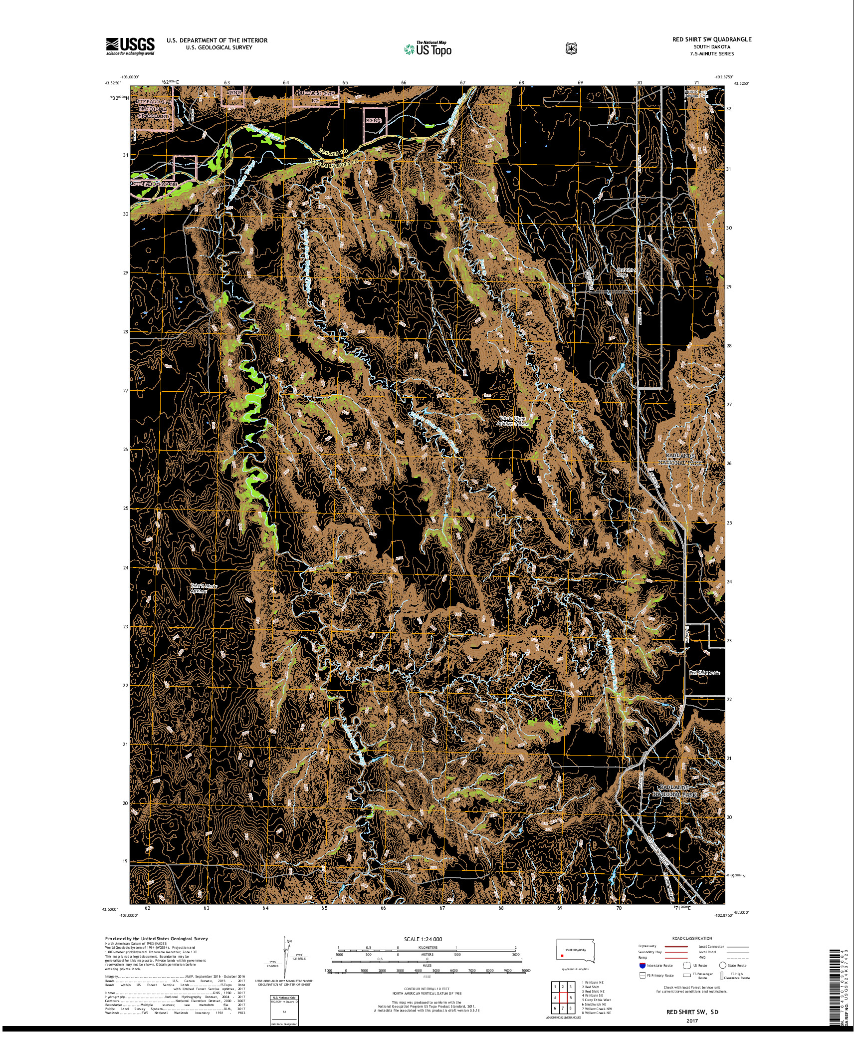 USGS US TOPO 7.5-MINUTE MAP FOR RED SHIRT SW, SD 2017